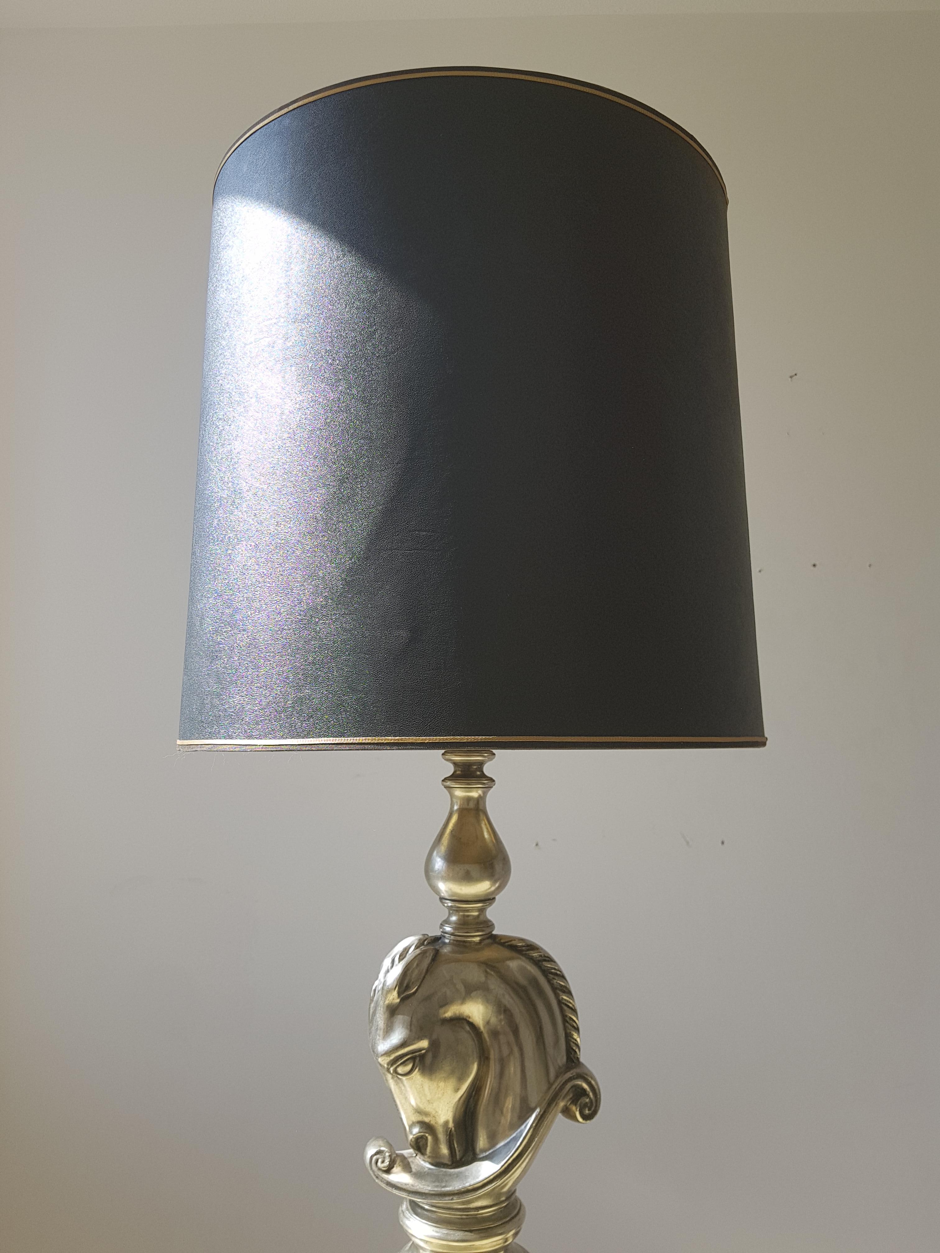 Hollywood Regency Vintage Silver Plated Horsehead Floor and Table Lamp by Deknudt, 1970s For Sale