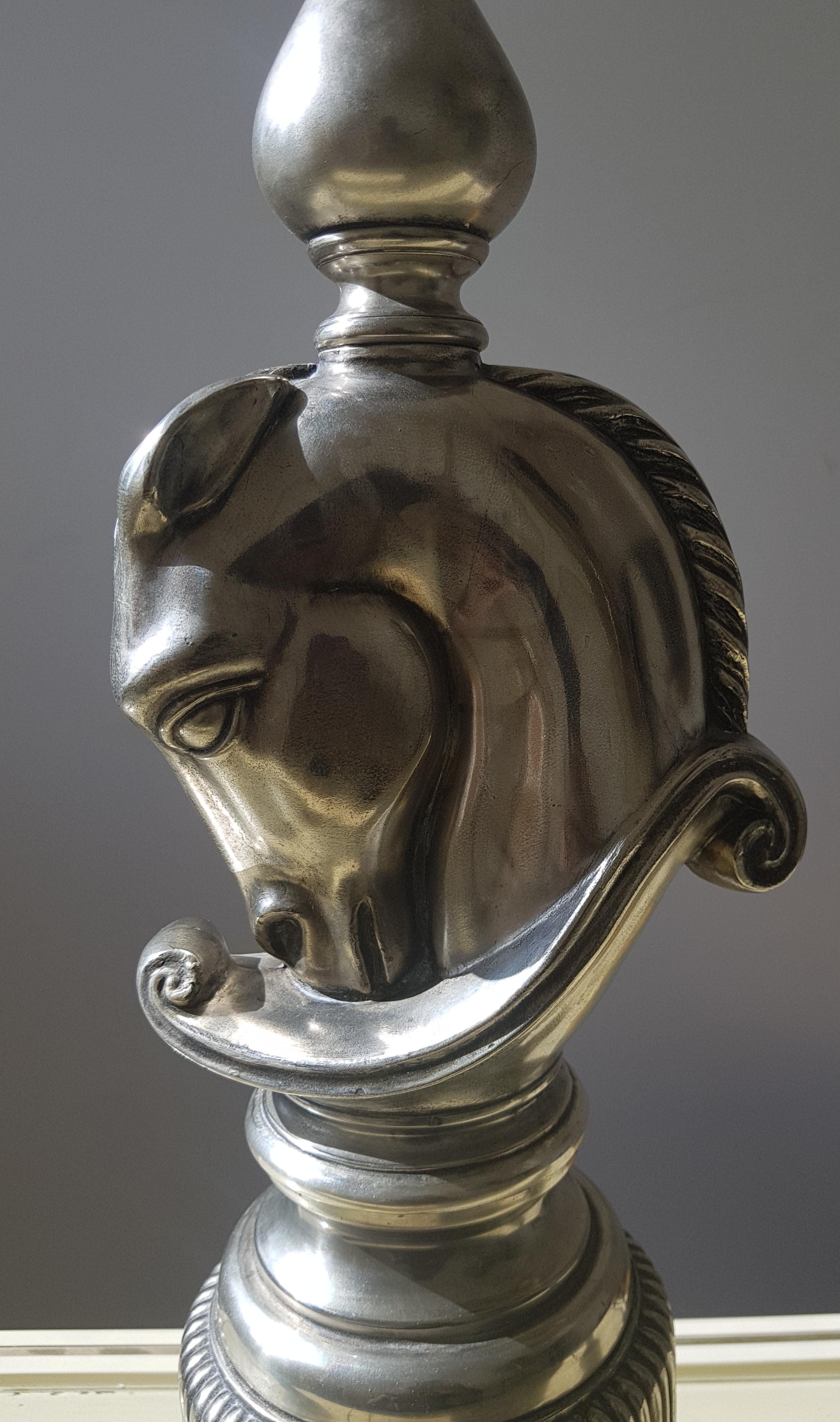 Late 20th Century Vintage Silver Plated Horsehead Floor and Table Lamp by Deknudt, 1970s For Sale