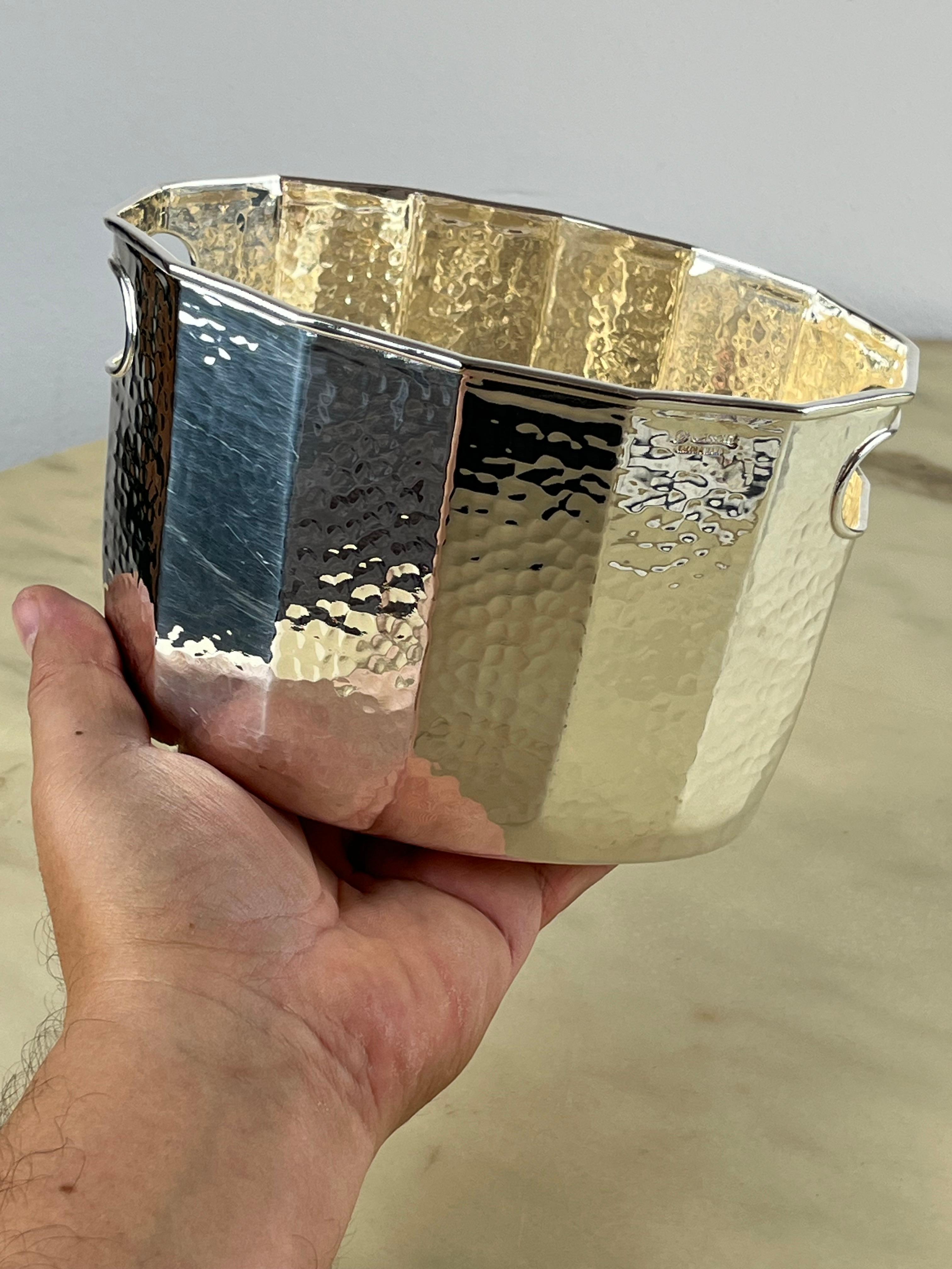 Plaqué argent Seau à glace en métal argenté Cassetti, fabriqué en Italie, années 1980 en vente