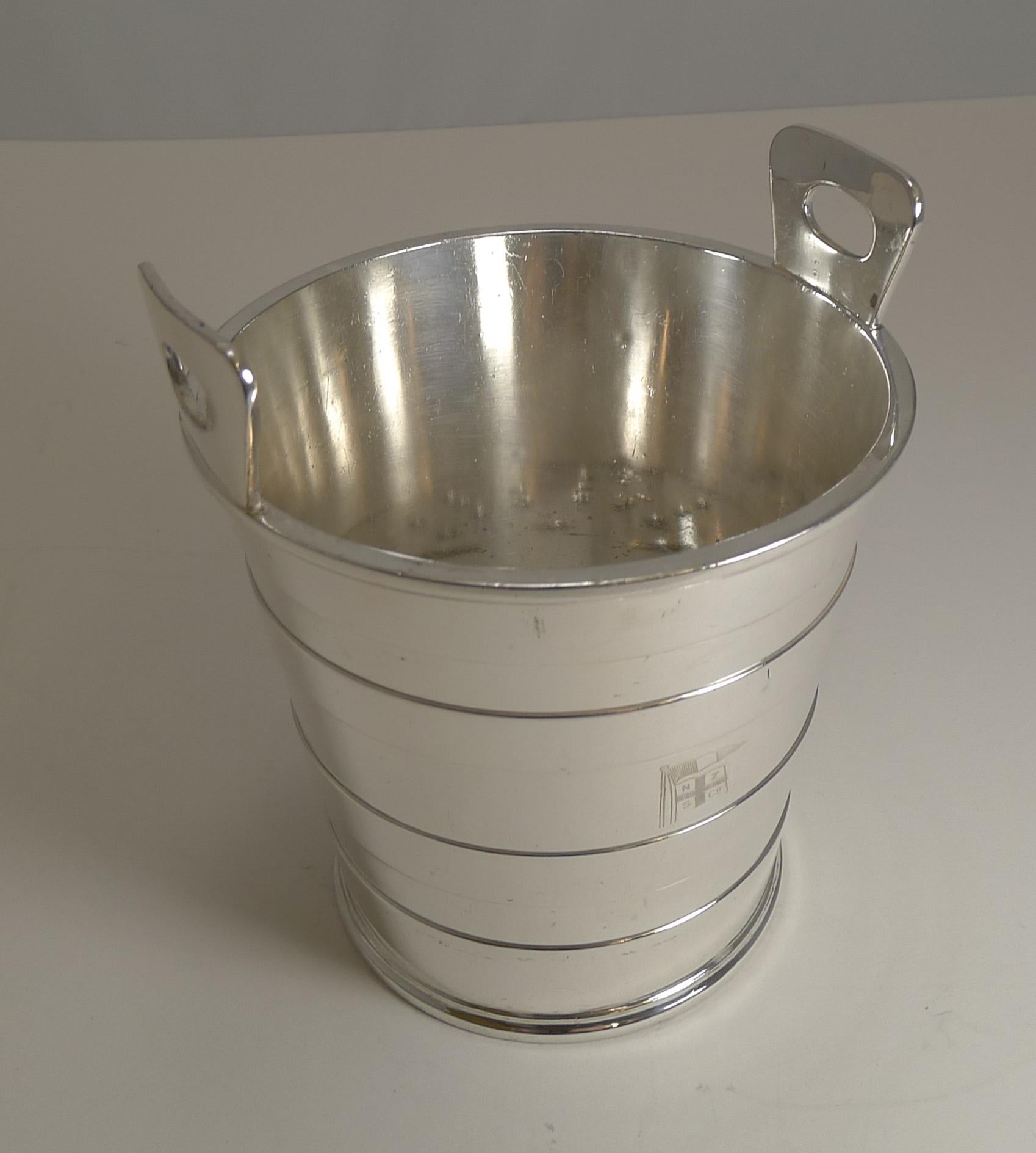 English Silver Plated Ice Bucket by Mappin and Webb, New Zealand Shipping Co.
