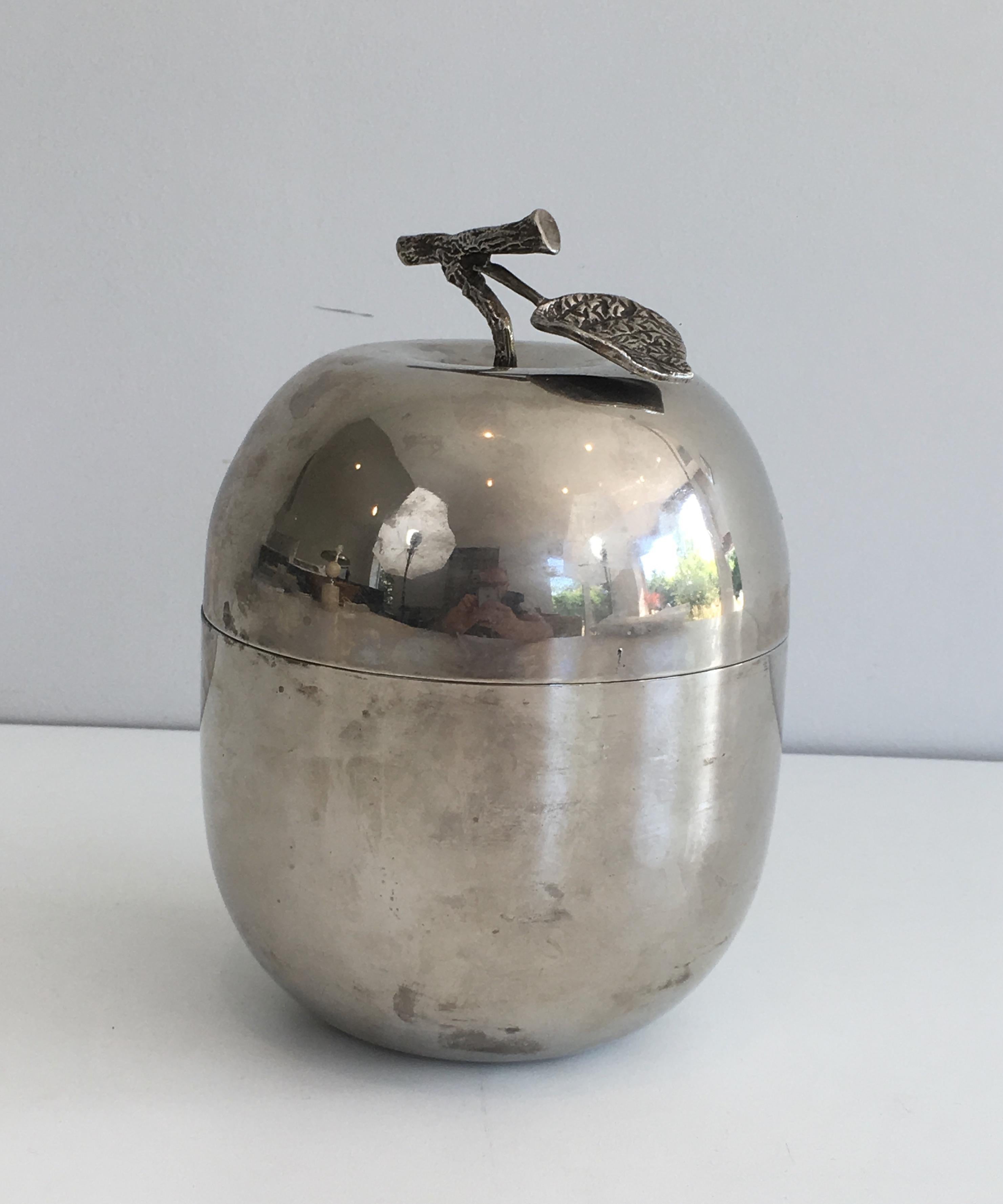 Mid-Century Modern Silver Plated Ice Bucket Showing an Apple, French, circa 1970