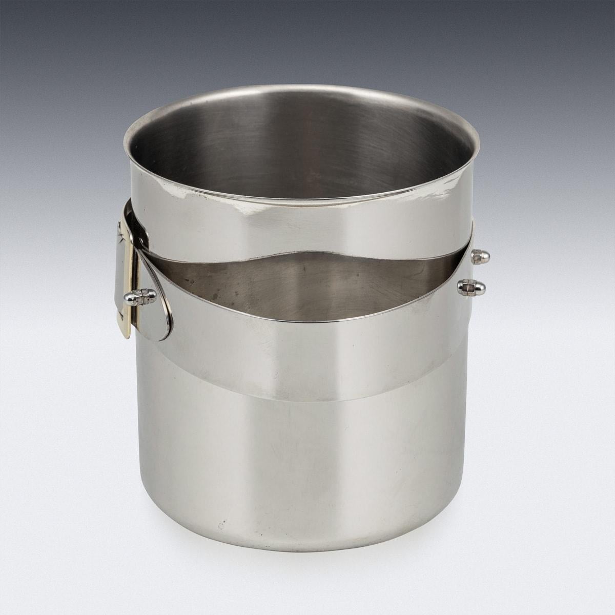 Mid-Century Modern Silver Plated Ice Bucket With Brass Buckle Detail c.1960 For Sale