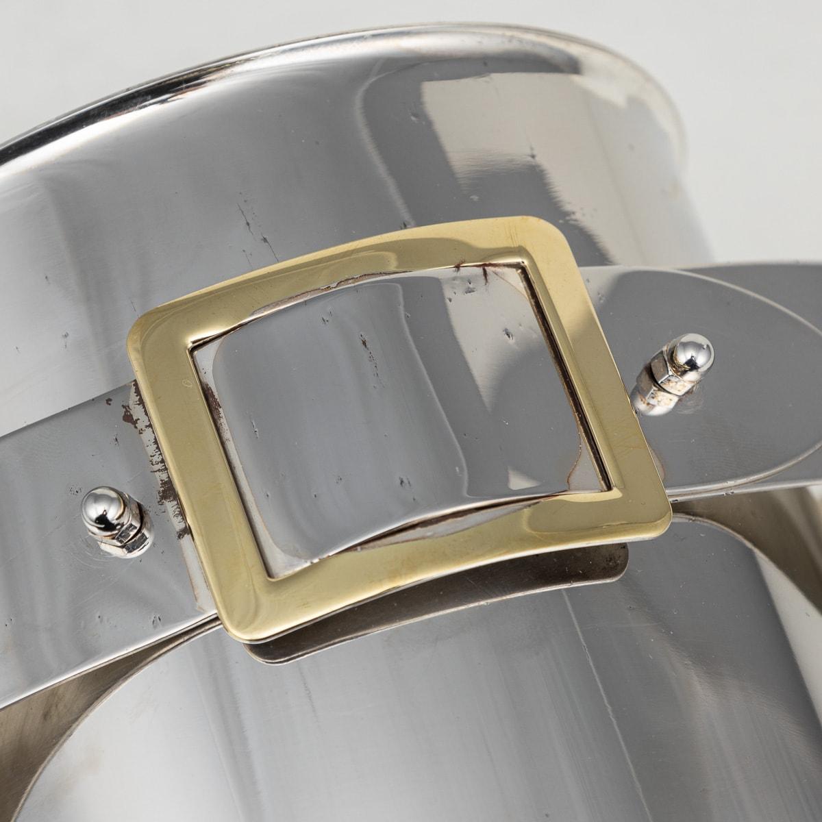 Mid-20th Century Silver Plated Ice Bucket With Brass Buckle Detail c.1960 For Sale
