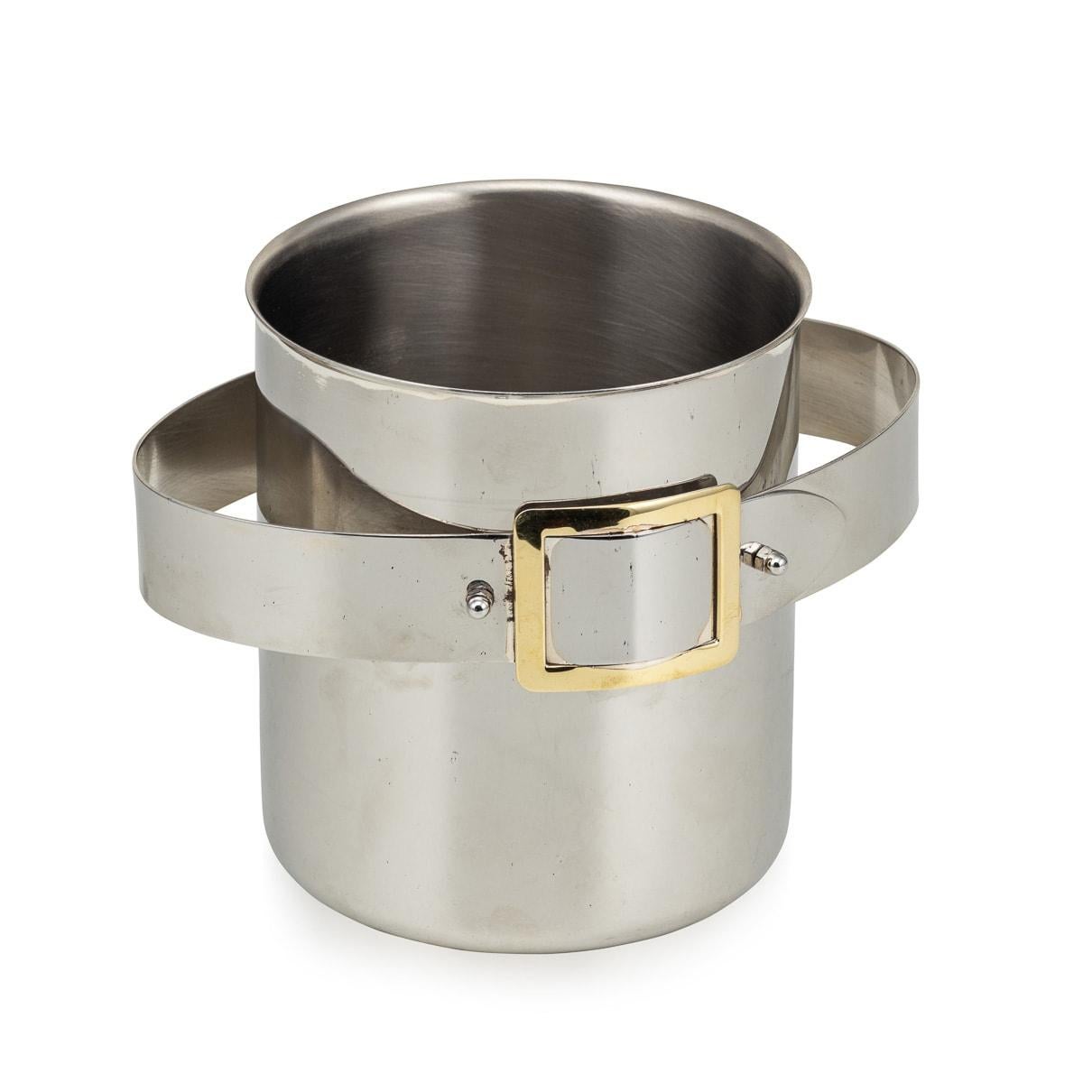 Silver Plated Ice Bucket With Brass Buckle Detail c.1960 For Sale