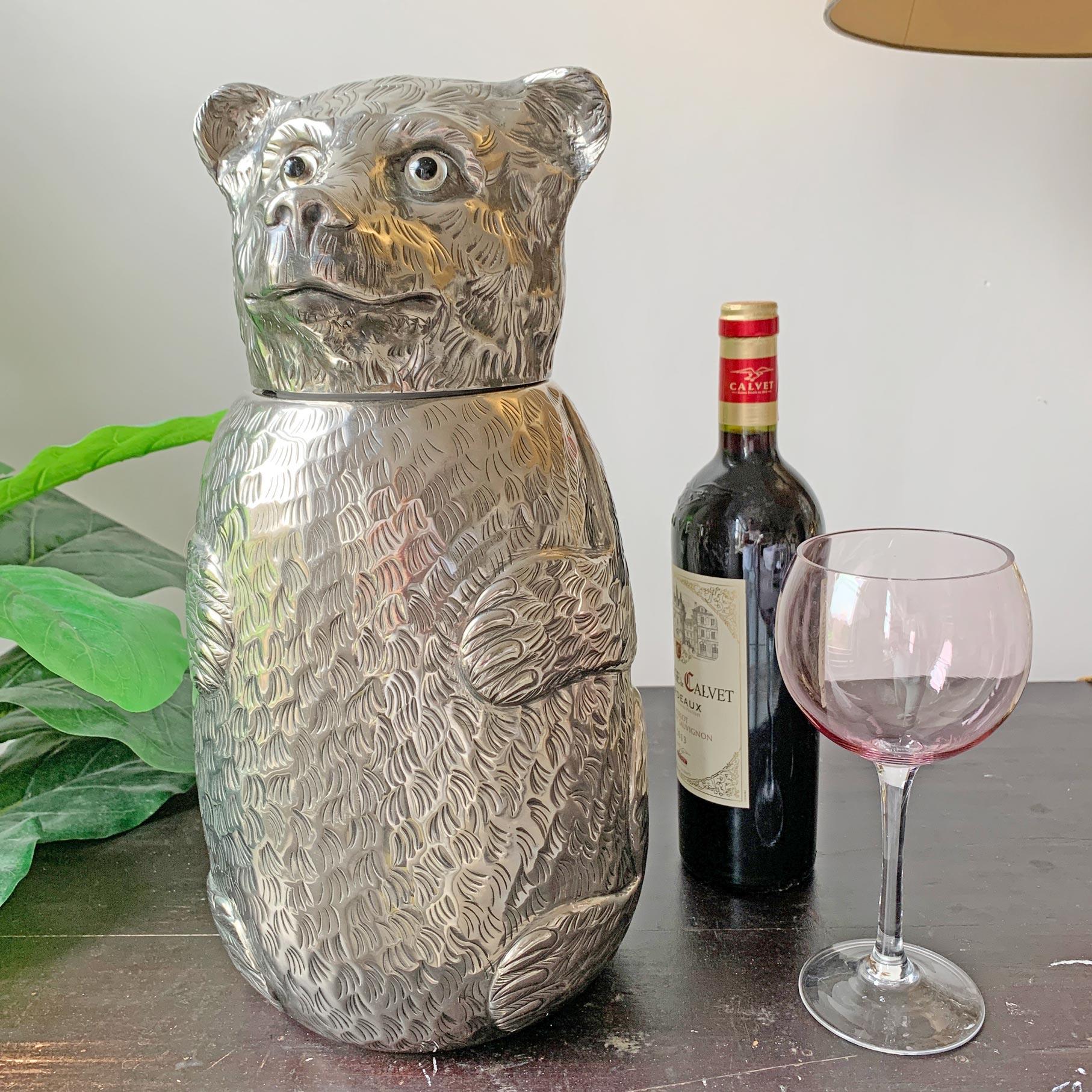 Silver Plated Italian Bear Wine Bottle Holder, 1970s For Sale 2