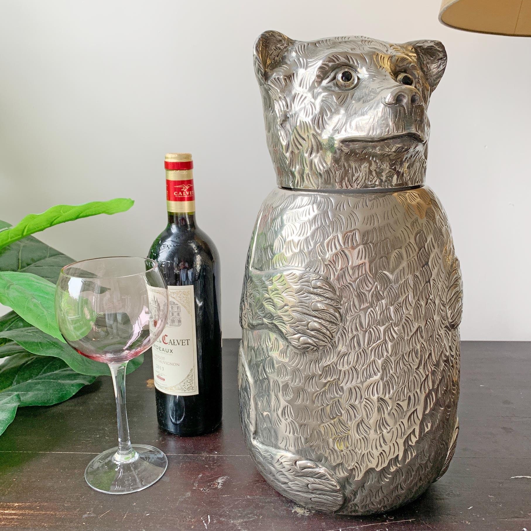Silver Plated Italian Bear Wine Bottle Holder, 1970s For Sale 5