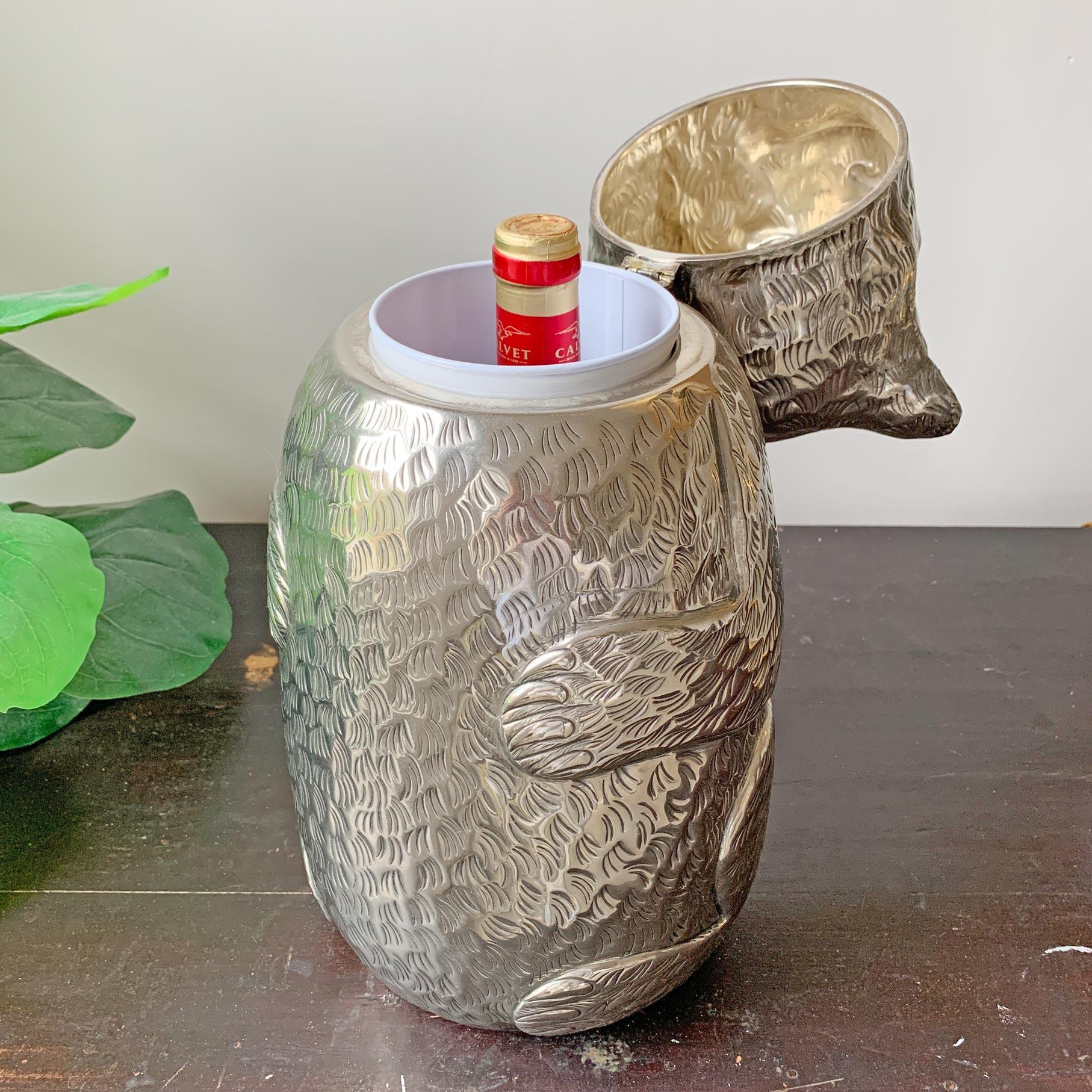 Portabotellas de Vino Oso Italiano Plateado Años 70 siglo XX en venta