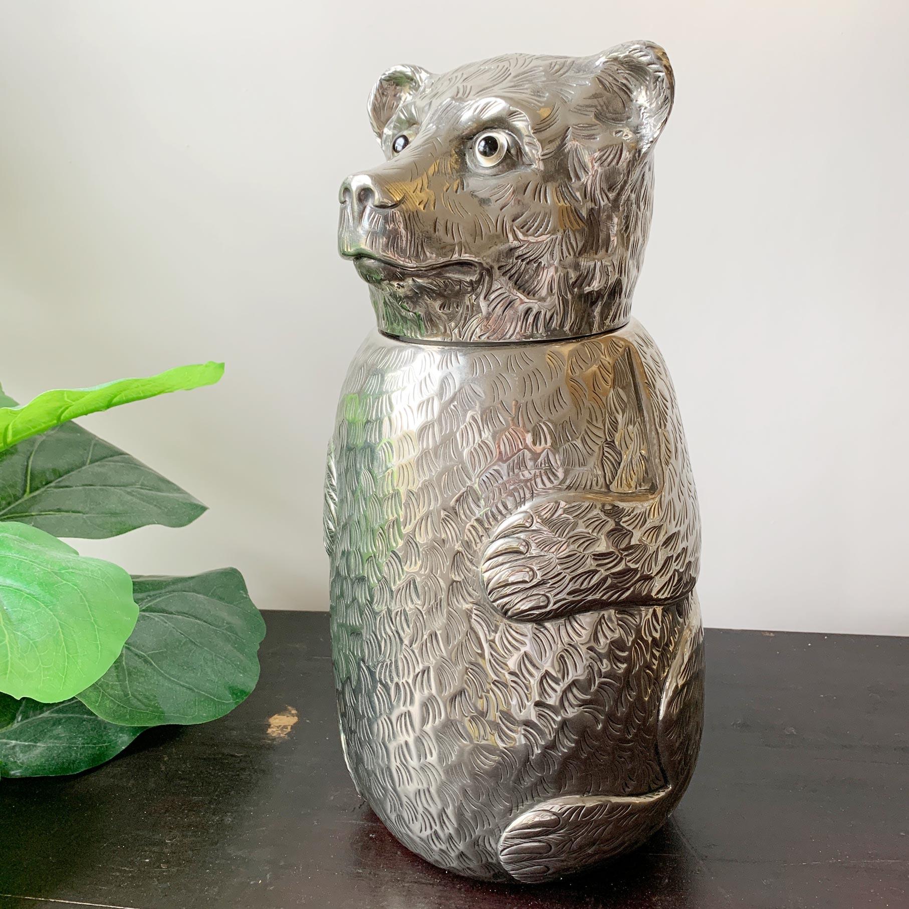 Portabotellas de Vino Oso Italiano Plateado Años 70 Chapado en plata en venta