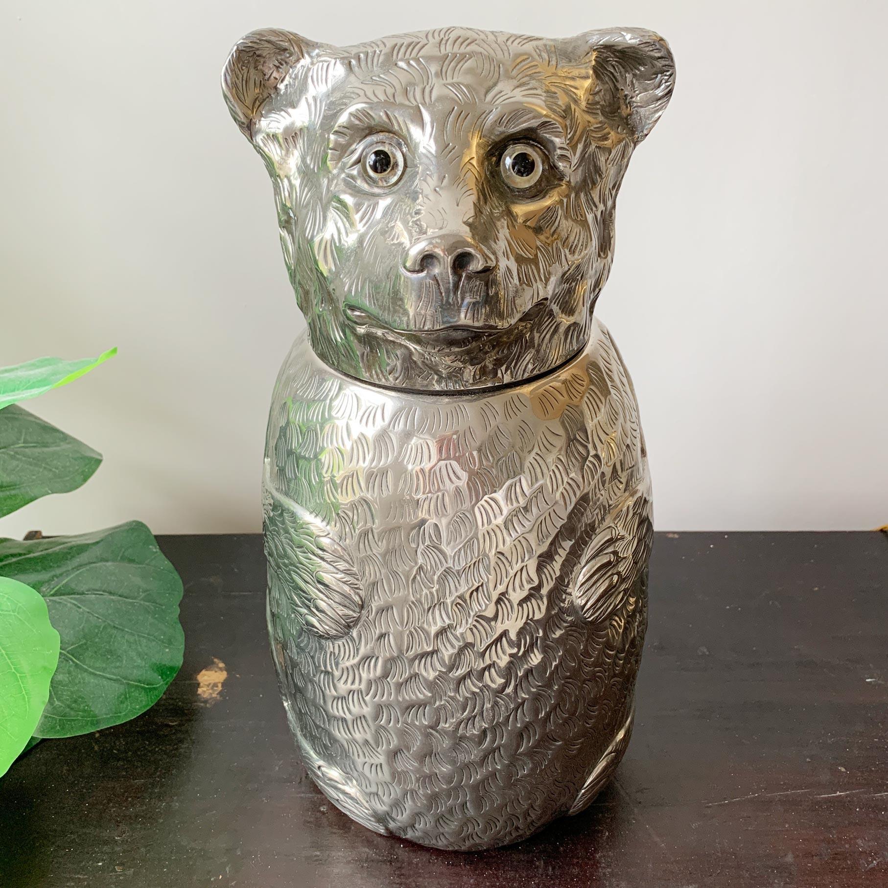 Portabotellas de Vino Oso Italiano Plateado Años 70 en venta 1