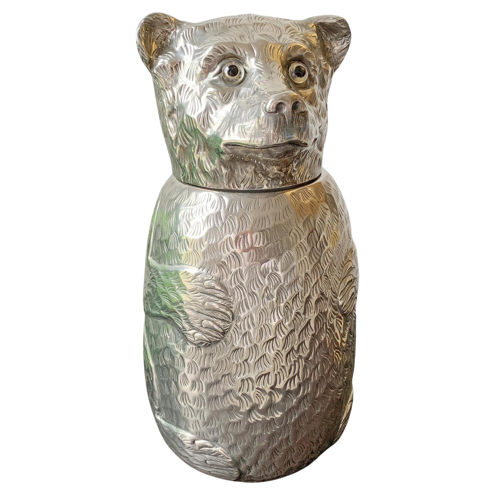 Silver Plated Italian Bear Wine Bottle Holder, 1970s For Sale