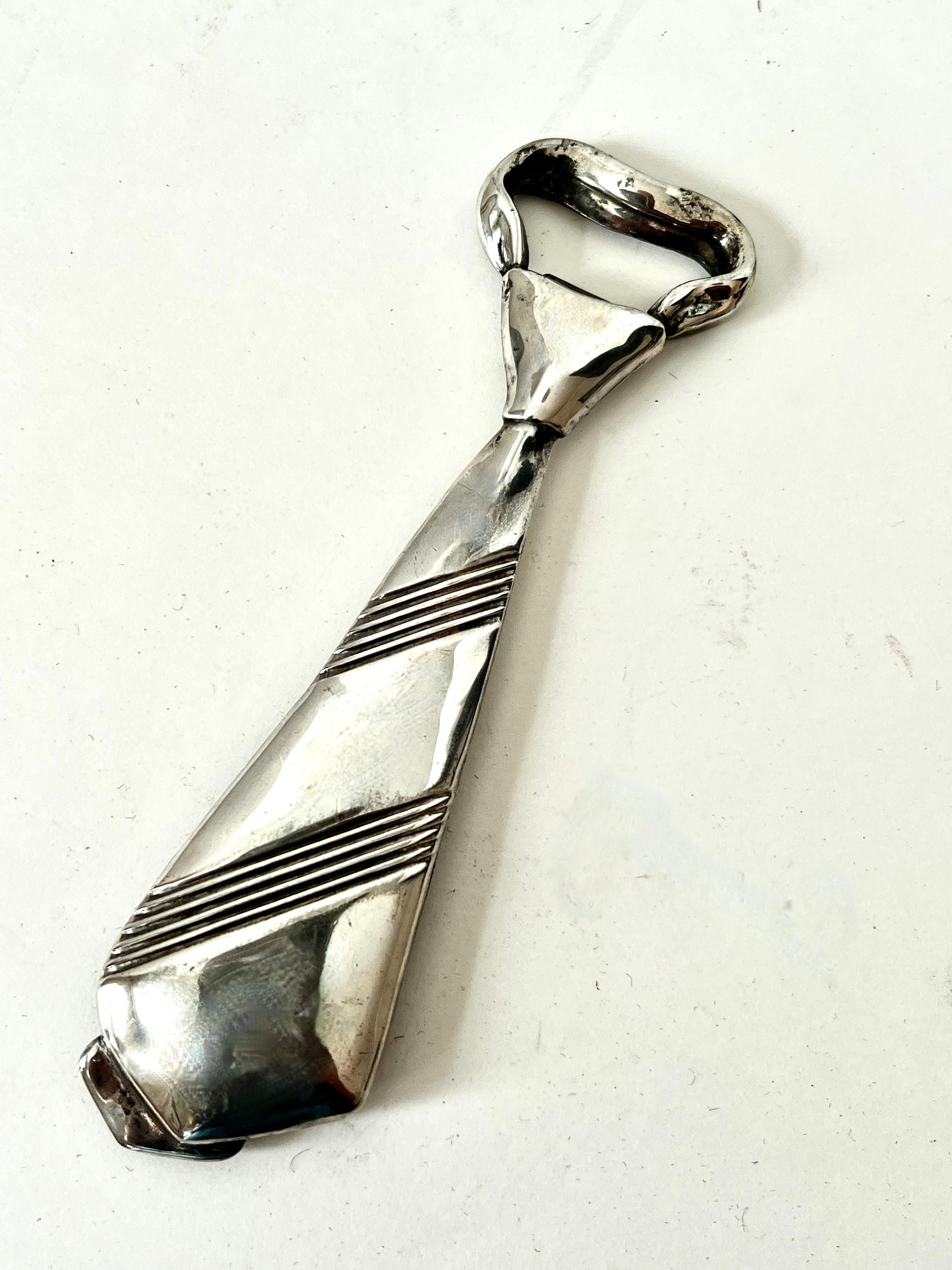 Mid-Century Modern Silver Plated  Italian Design Neck Tie Bottle Opener For Sale