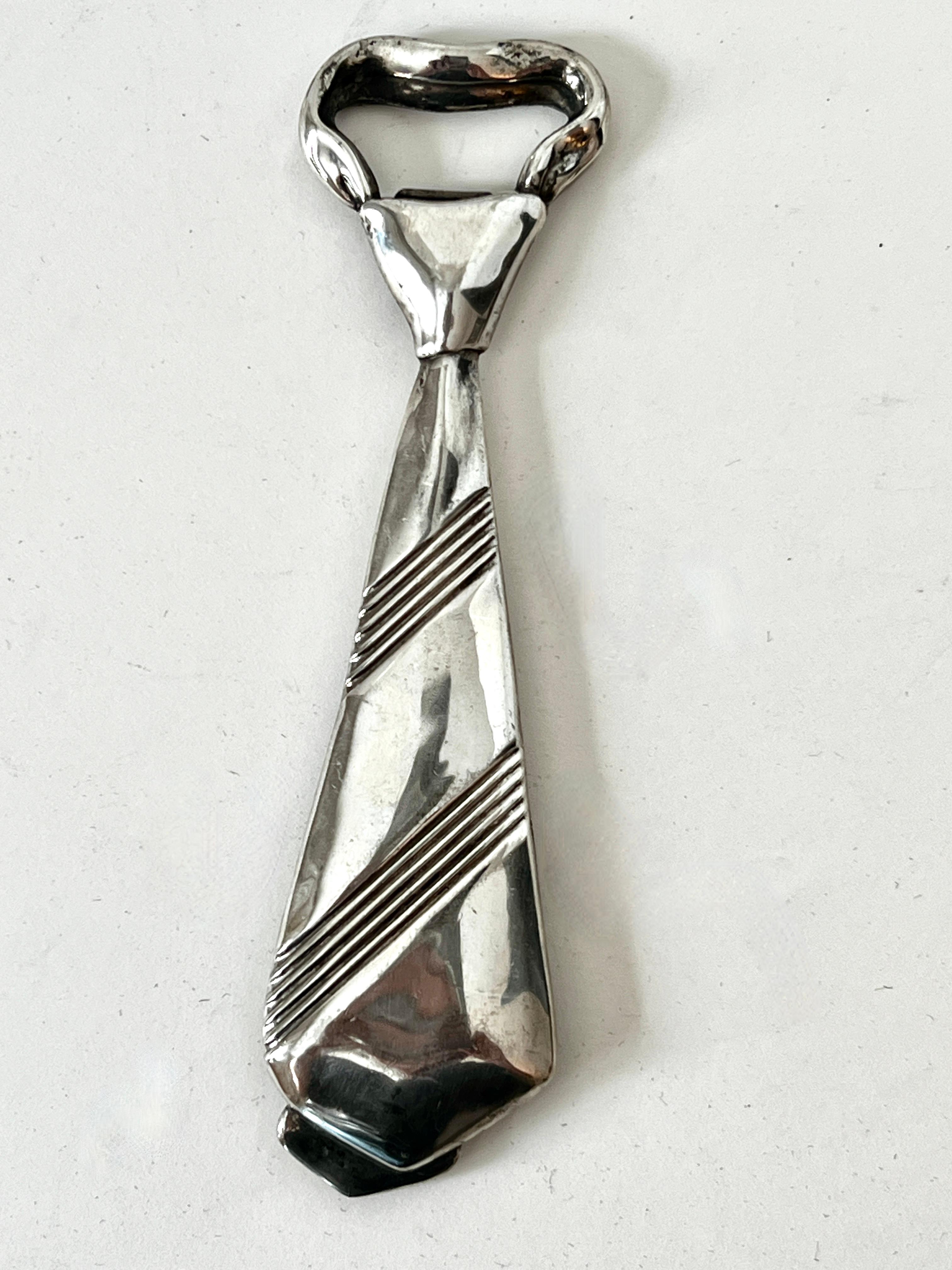 Hand-Crafted Silver Plated  Italian Design Neck Tie Bottle Opener For Sale