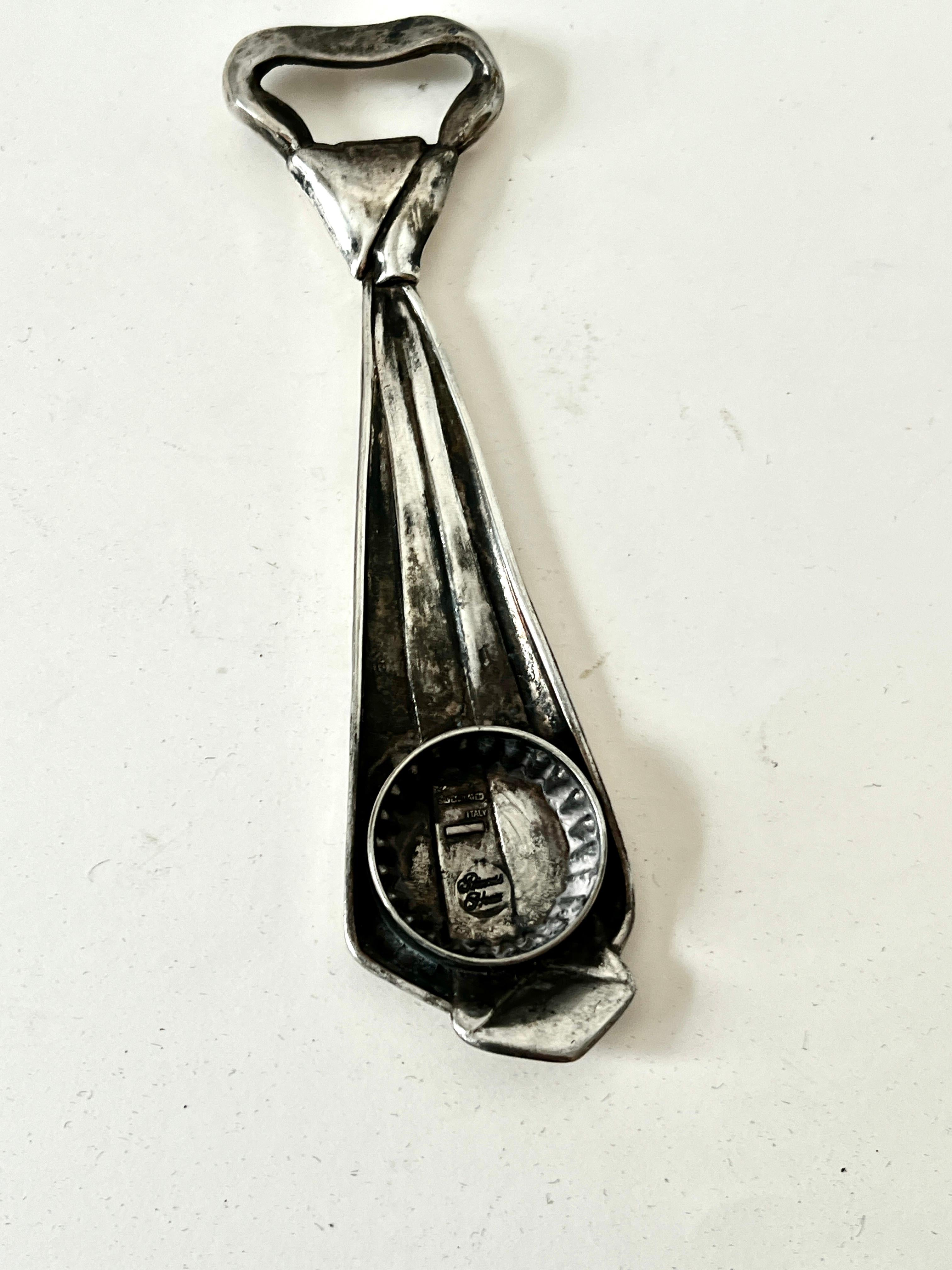 Mid-Century Modern Silver Plated  Italian Design Neck Tie Bottle Opener