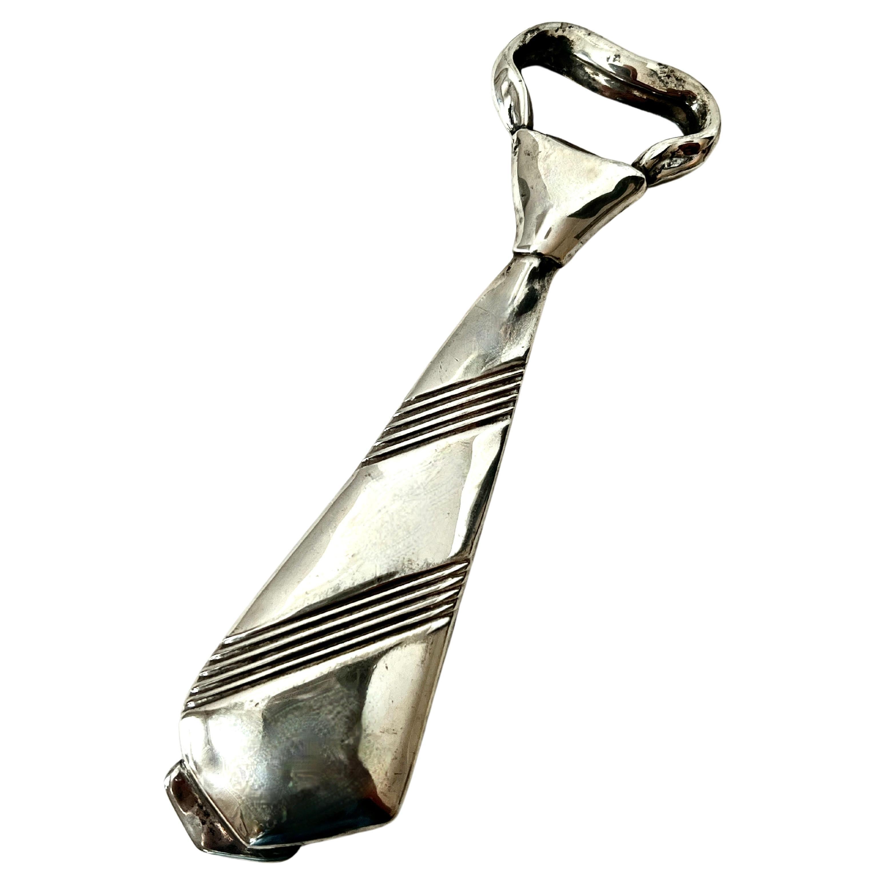 Silver Plated  Italian Design Neck Tie Bottle Opener For Sale