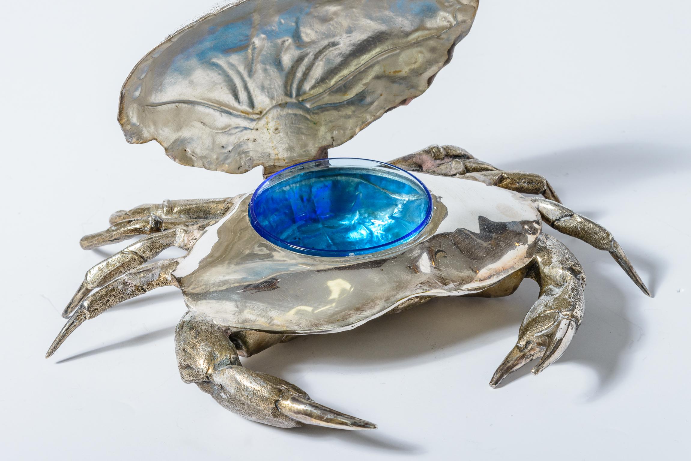 Hand-Crafted Silver Plated King Crab Caviar Bowl, by Franco Lapini  Italy, C.1970
