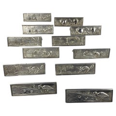 1920s Silver-Plated Knife Rests with scenes from Jean de la Fontaine
s Fables