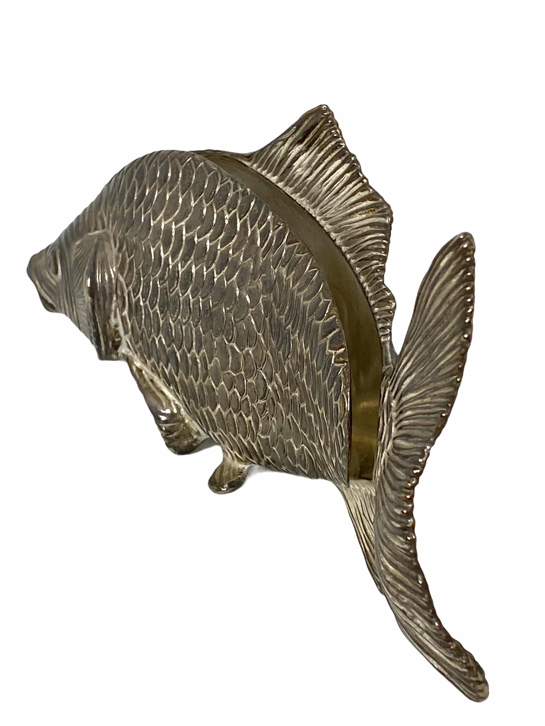 Silvered Silver Plated Koi Carp Fish Napkin Holder Stand, Germany, 1960s For Sale
