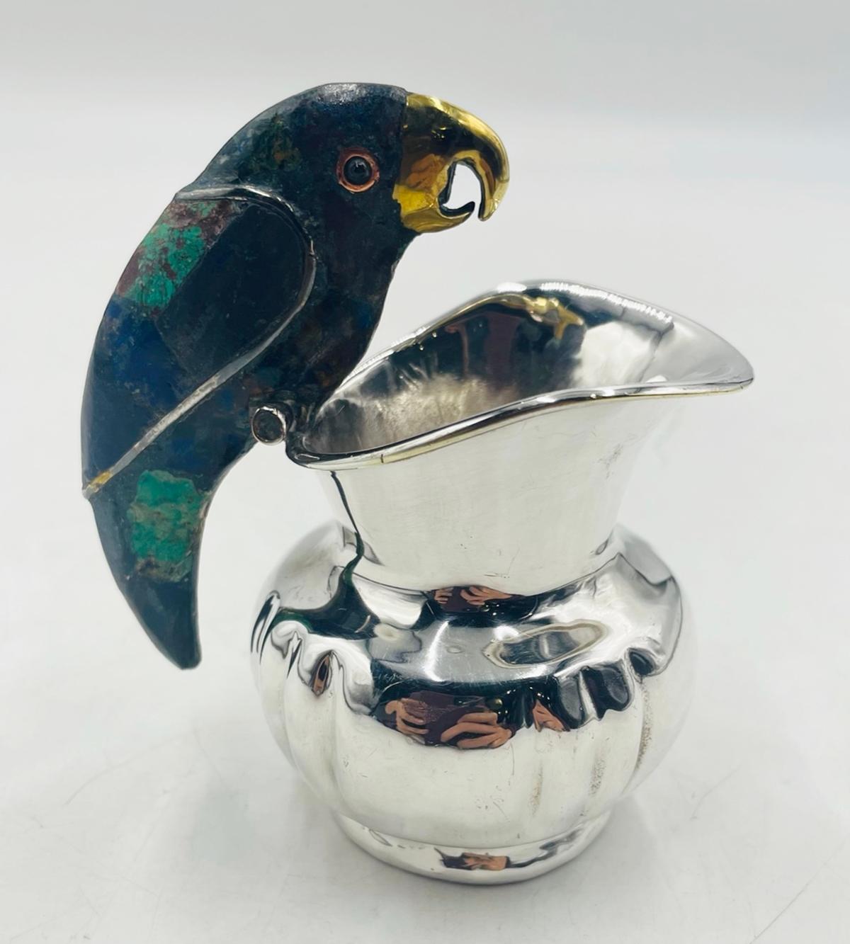 Silver Plated & Lapis Lazuli Creamer by Los Castillo, Mexico 1970's, Signed For Sale 4