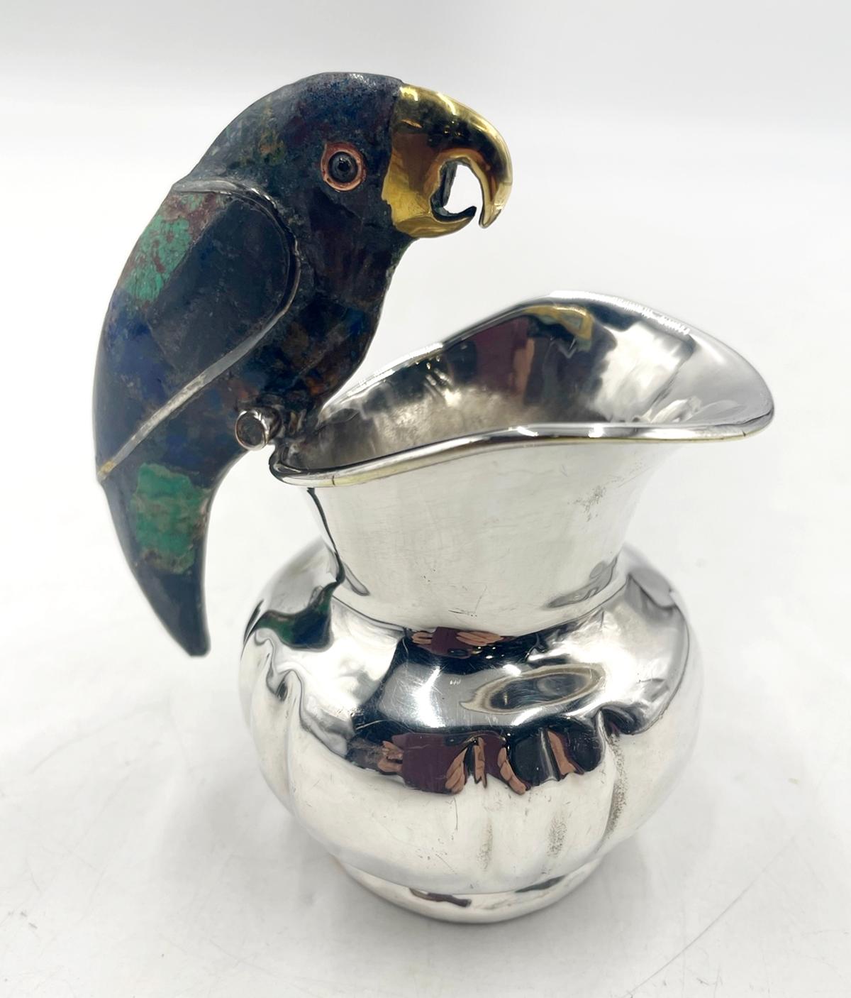 Silver Plated & Lapis Lazuli Creamer by Los Castillo, Mexico 1970's, Signed For Sale 5