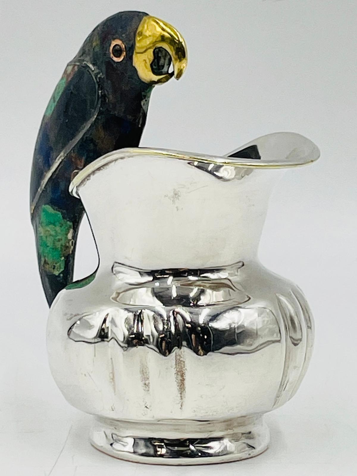 Mid-Century Modern Silver Plated & Lapis Lazuli Creamer by Los Castillo, Mexico 1970's, Signed For Sale