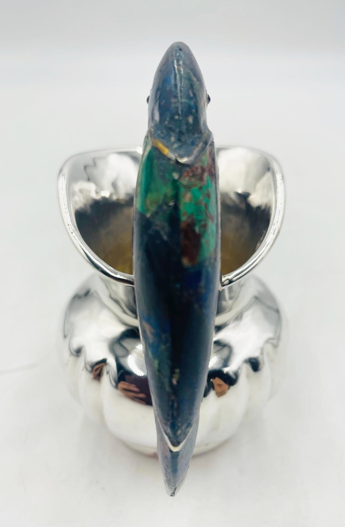 Silver Plated & Lapis Lazuli Creamer by Los Castillo, Mexico 1970's, Signed For Sale 2
