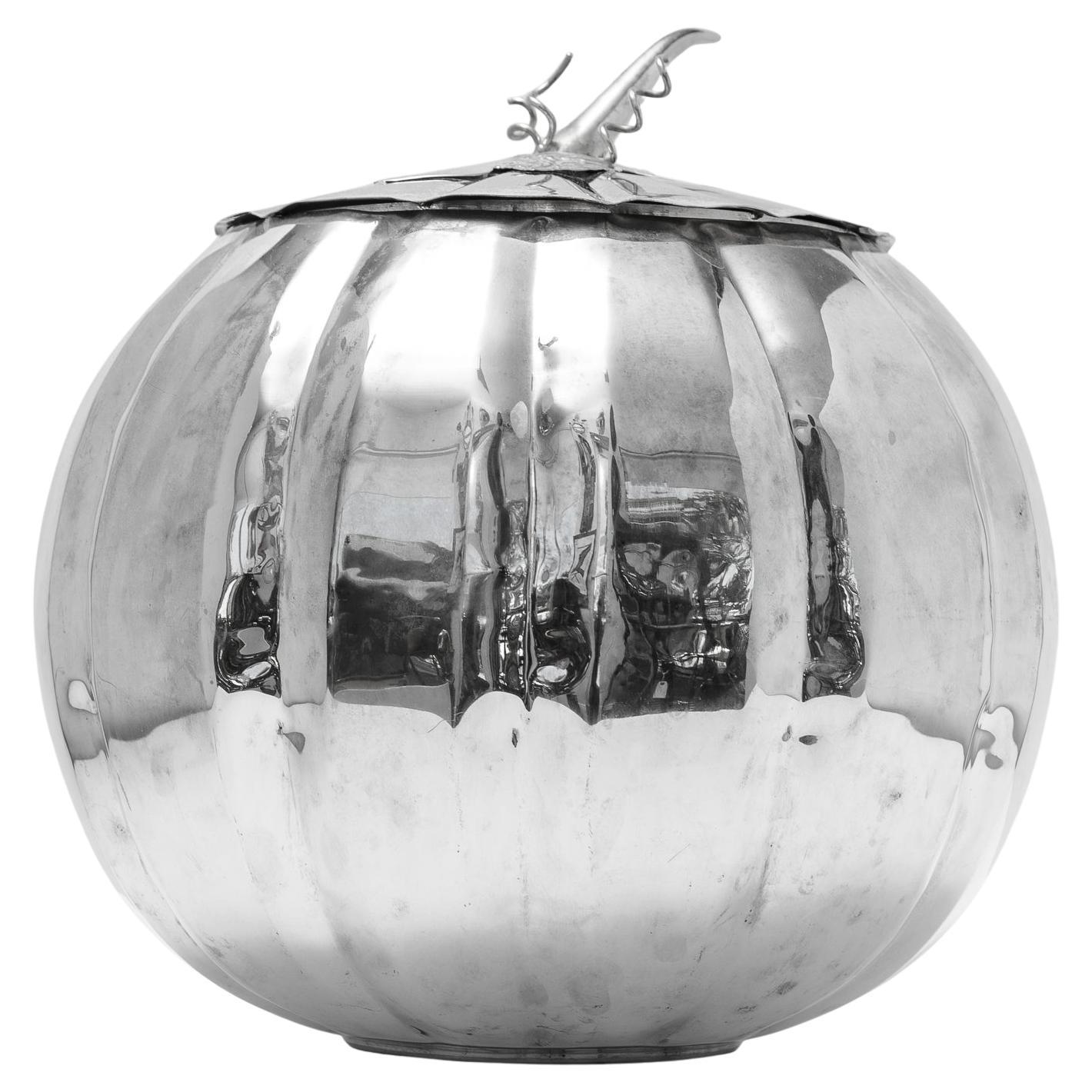 Recipiente para ponche de calabaza con tapa grande, plateado