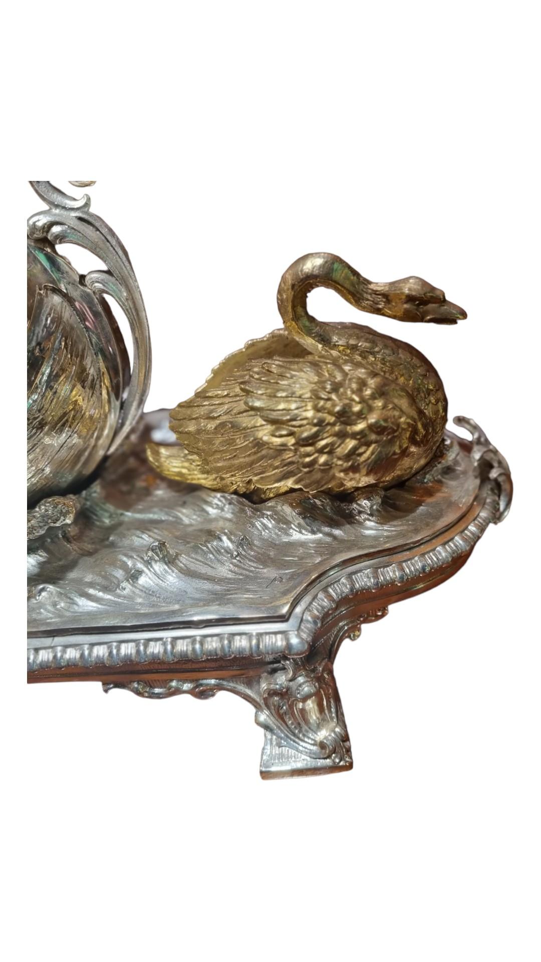 Unknown Silver Plated Leader and the Swan Gondola Basket For Sale