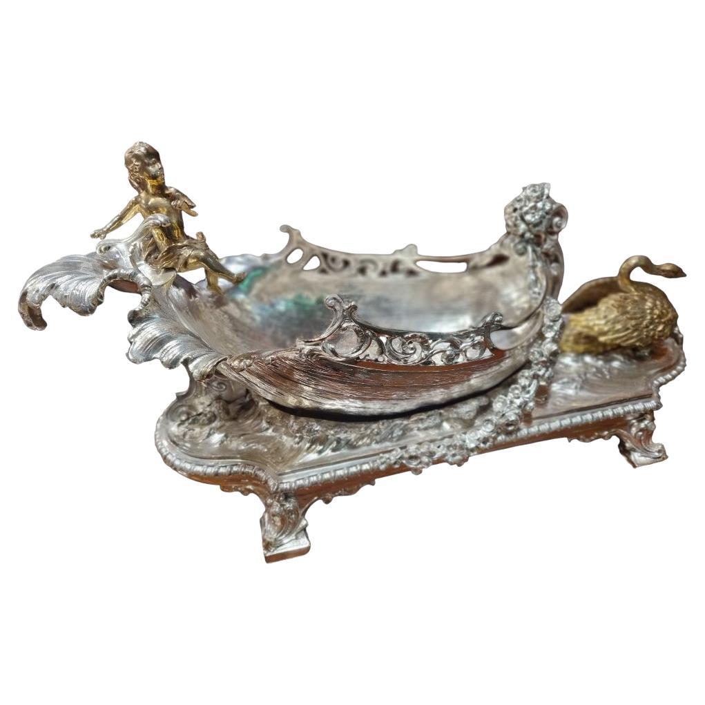 Silver Plated Leader and the Swan Gondola Basket For Sale