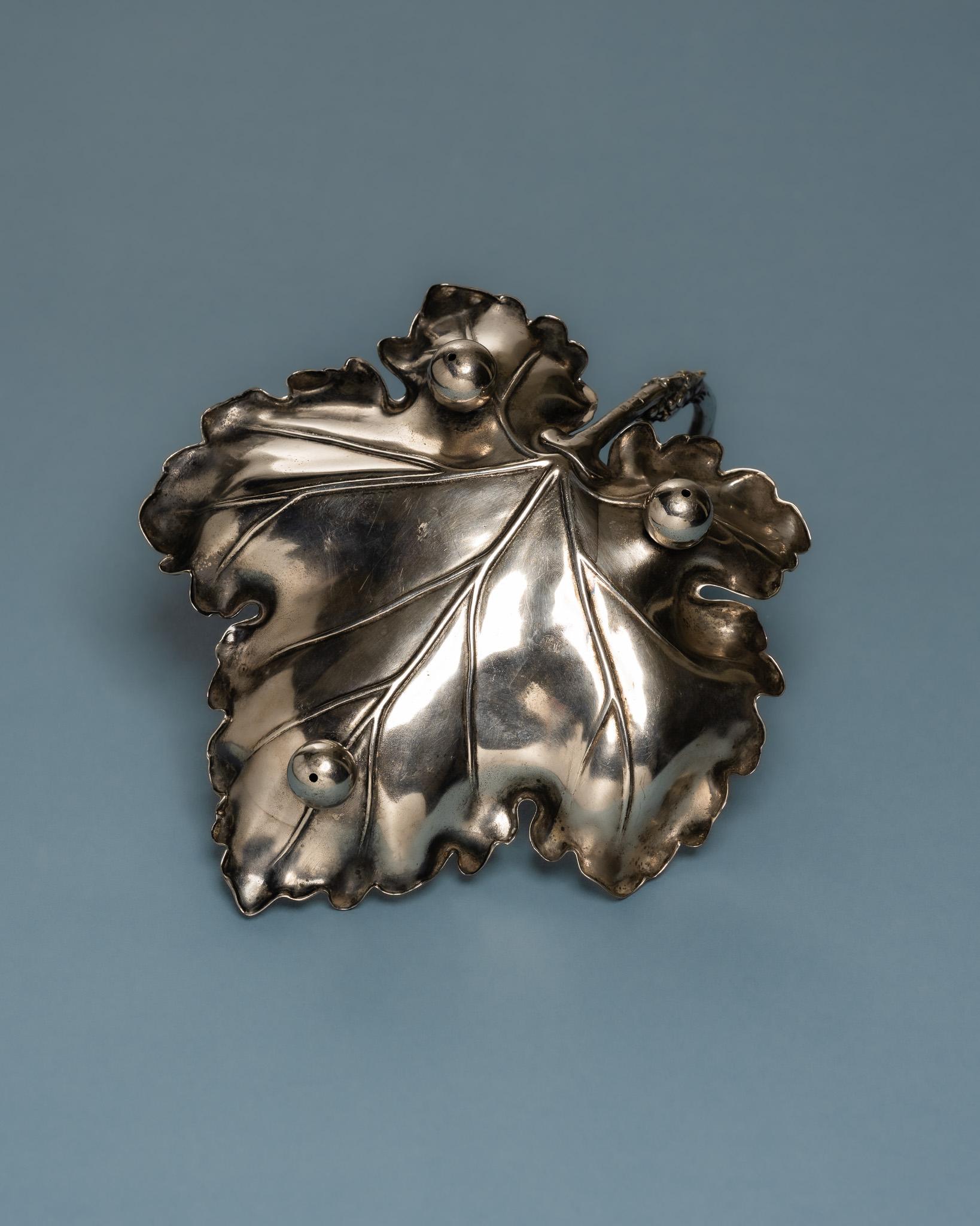European Silver-Plated Leaf-Shaped Trinket Dish, 1950s For Sale