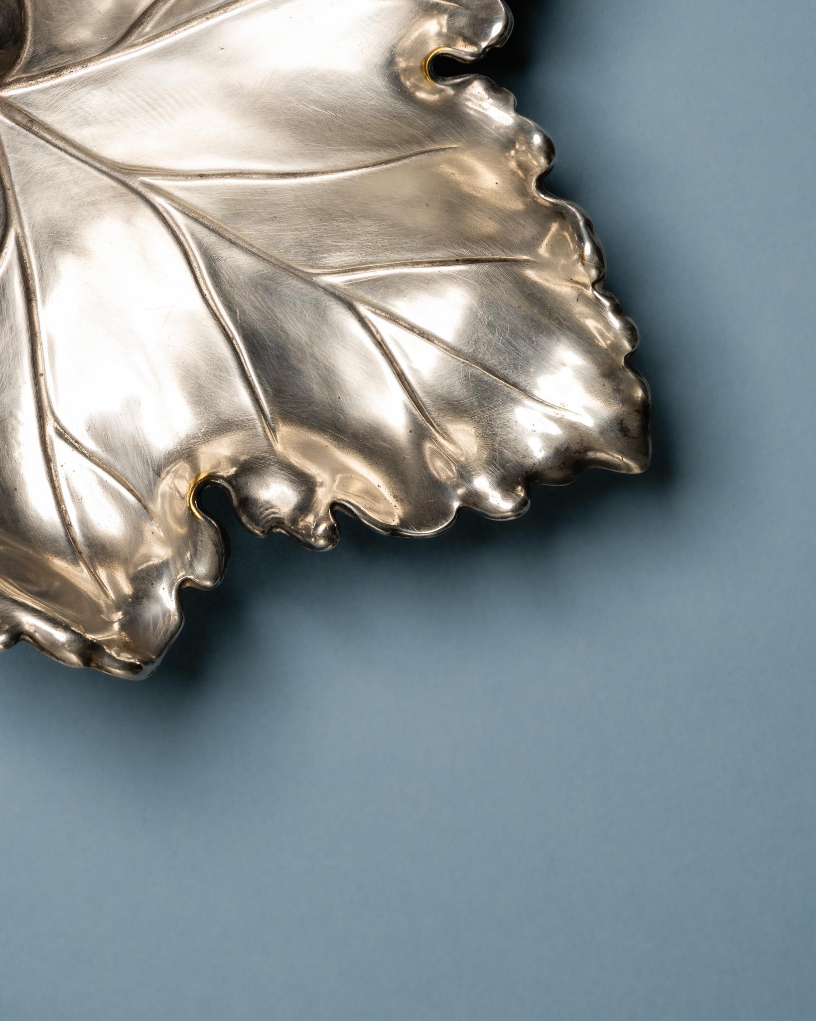 20th Century Silver-Plated Leaf-Shaped Trinket Dish, 1950s For Sale