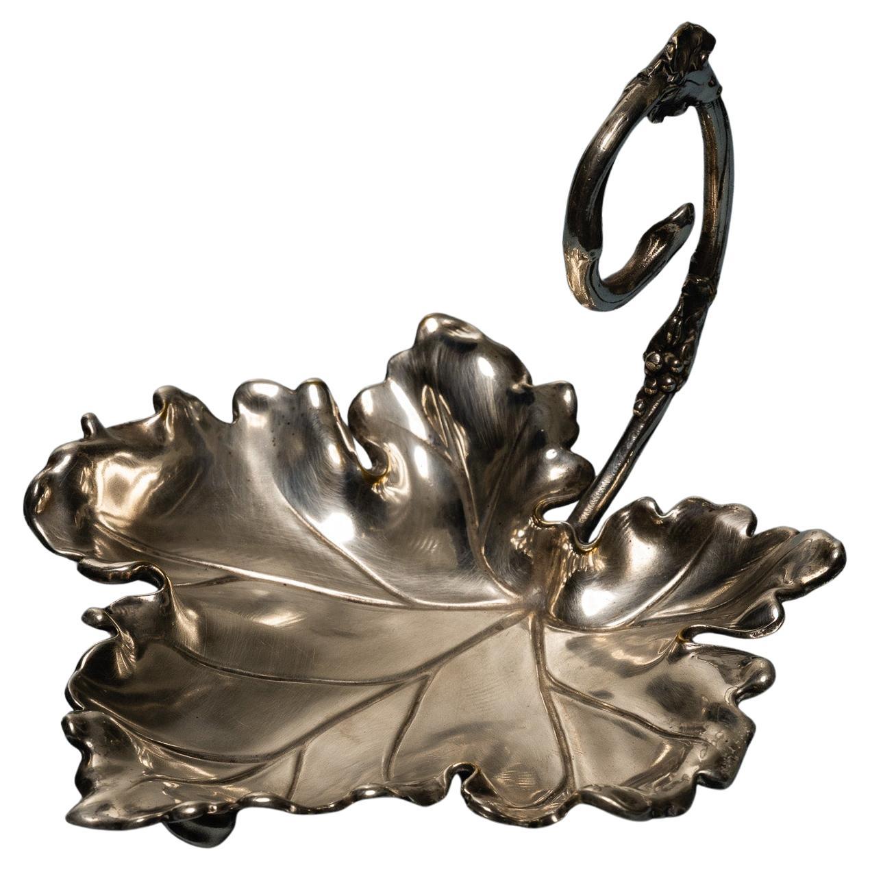 Silver-Plated Leaf-Shaped Trinket Dish, 1950s For Sale