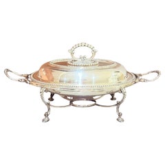 Plato de servir con tapa y soporte, plateado, antiguo neoclásico inglés de lujo