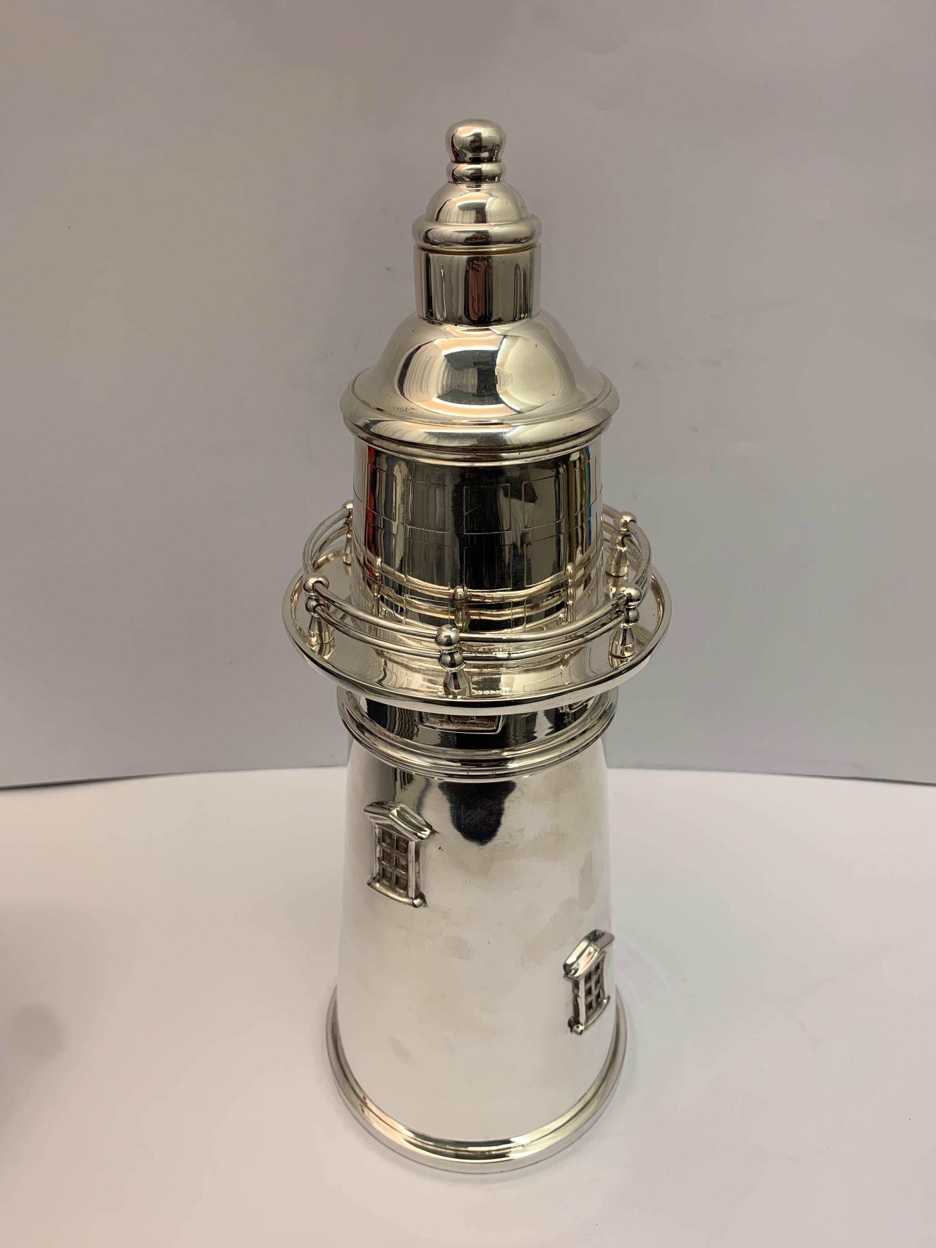 English Silver Plated Lighthouse Cocktail Shaker Modern