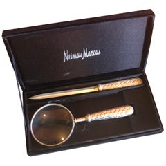 Silver Plated Magnifying Glass and Letter Opener Set by GSA for Neiman Marcus