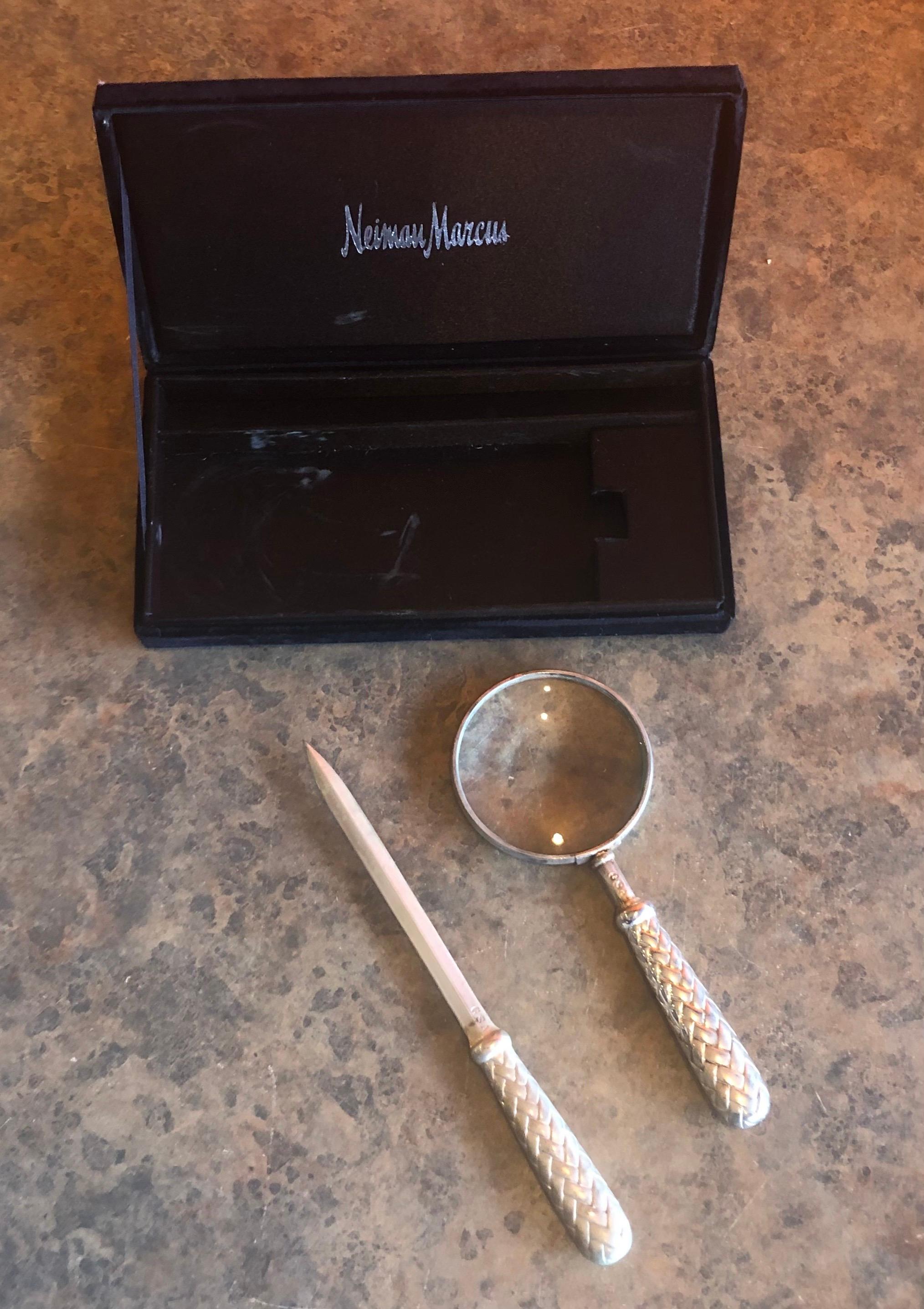 American Silver Plated Magnifying Glass and Letter Opener Set by GSA for Neiman Marcus