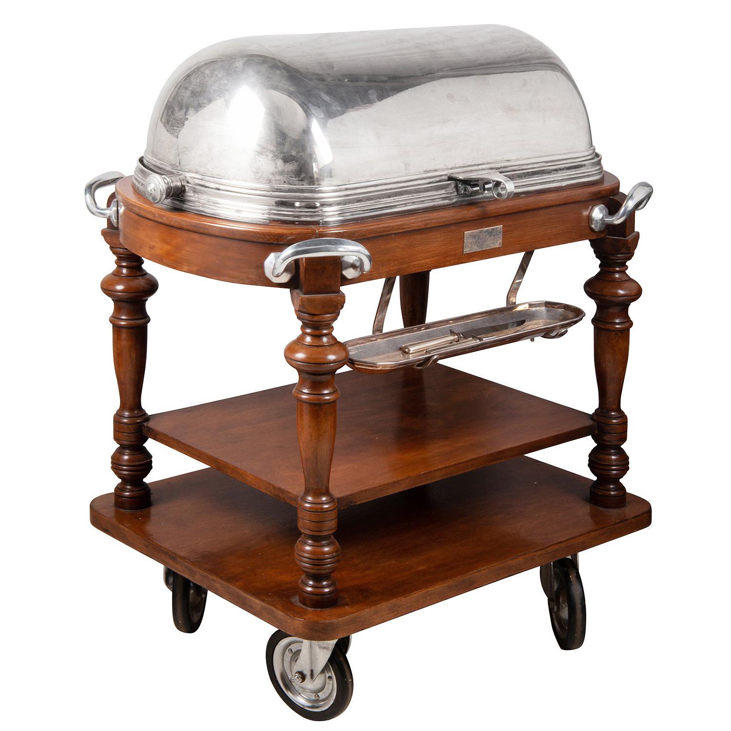 Silver Plated, Mahogany Carving Trolley, from 'the Dorchester' Hotel