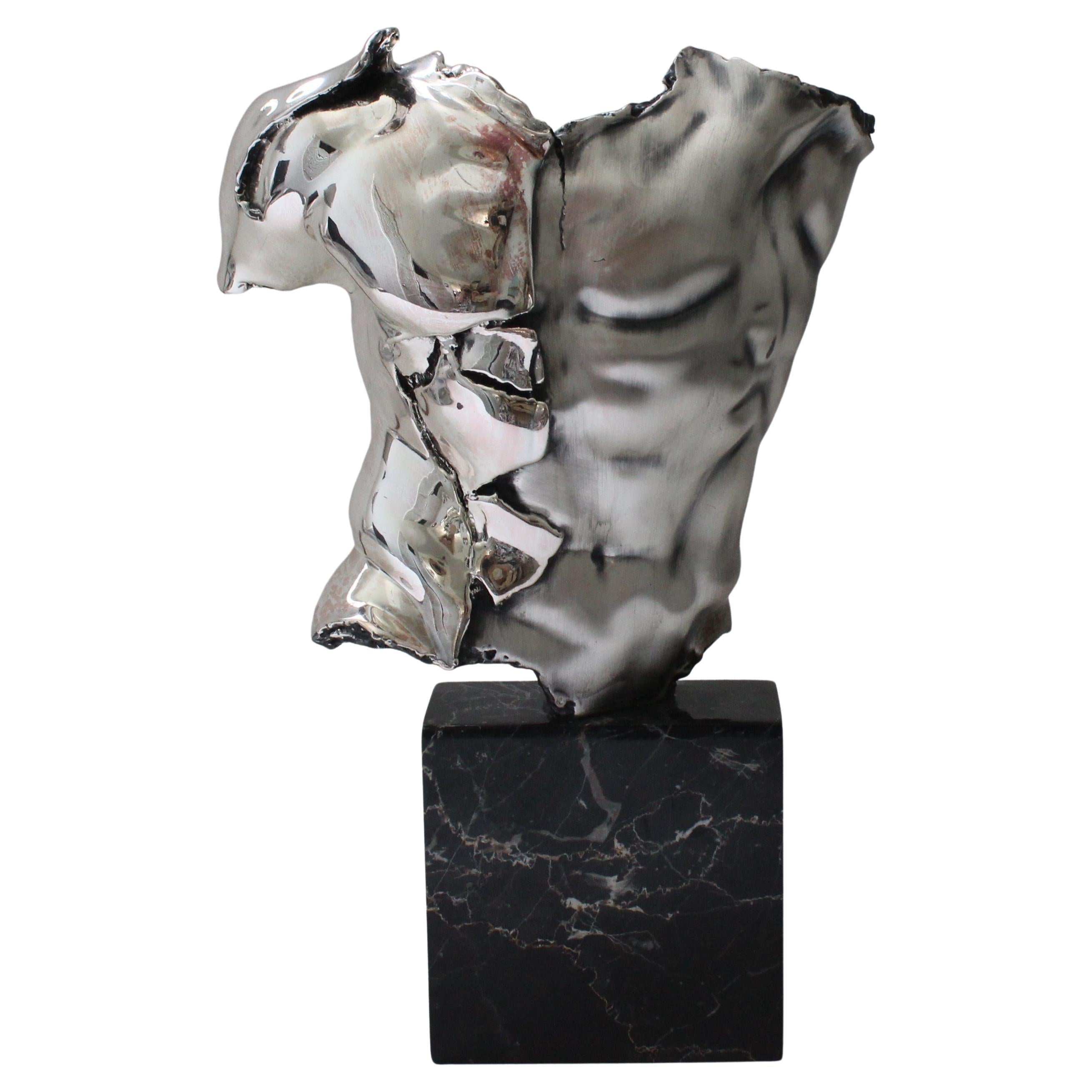 Sculpture de torse masculin en métal argenté de Zanfelds en vente