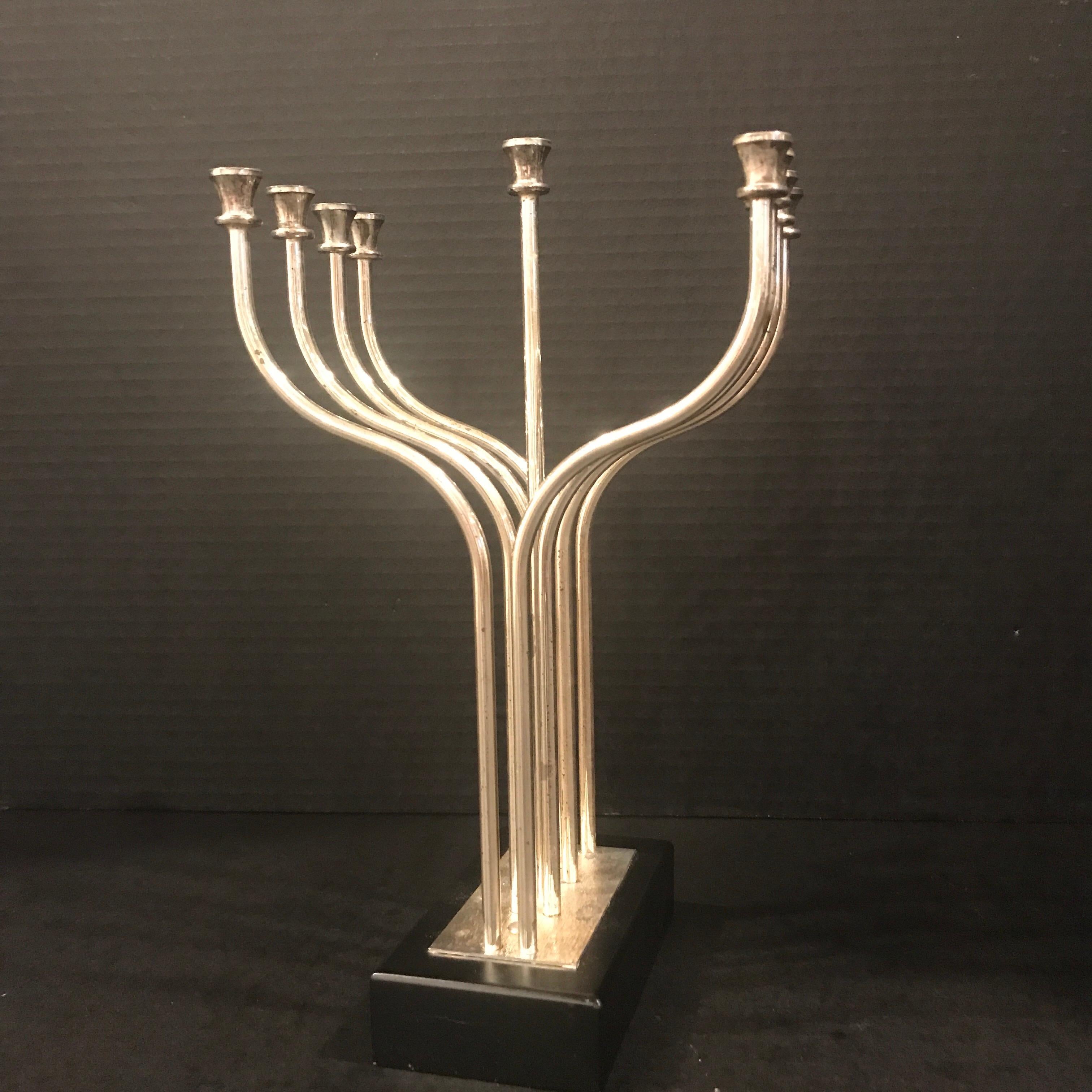 Mid-Century Modern Silver Plated Menorah in the Style of Yaacov Agam For Sale
