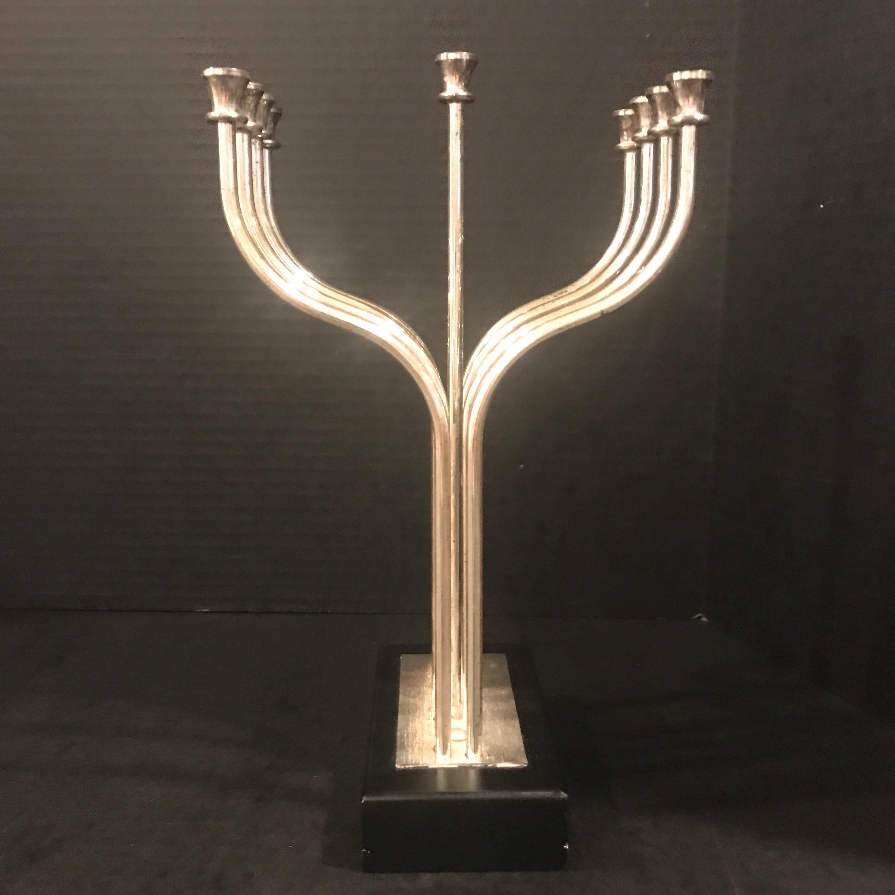 Lacquered Silver Plated Menorah in the Style of Yaacov Agam For Sale