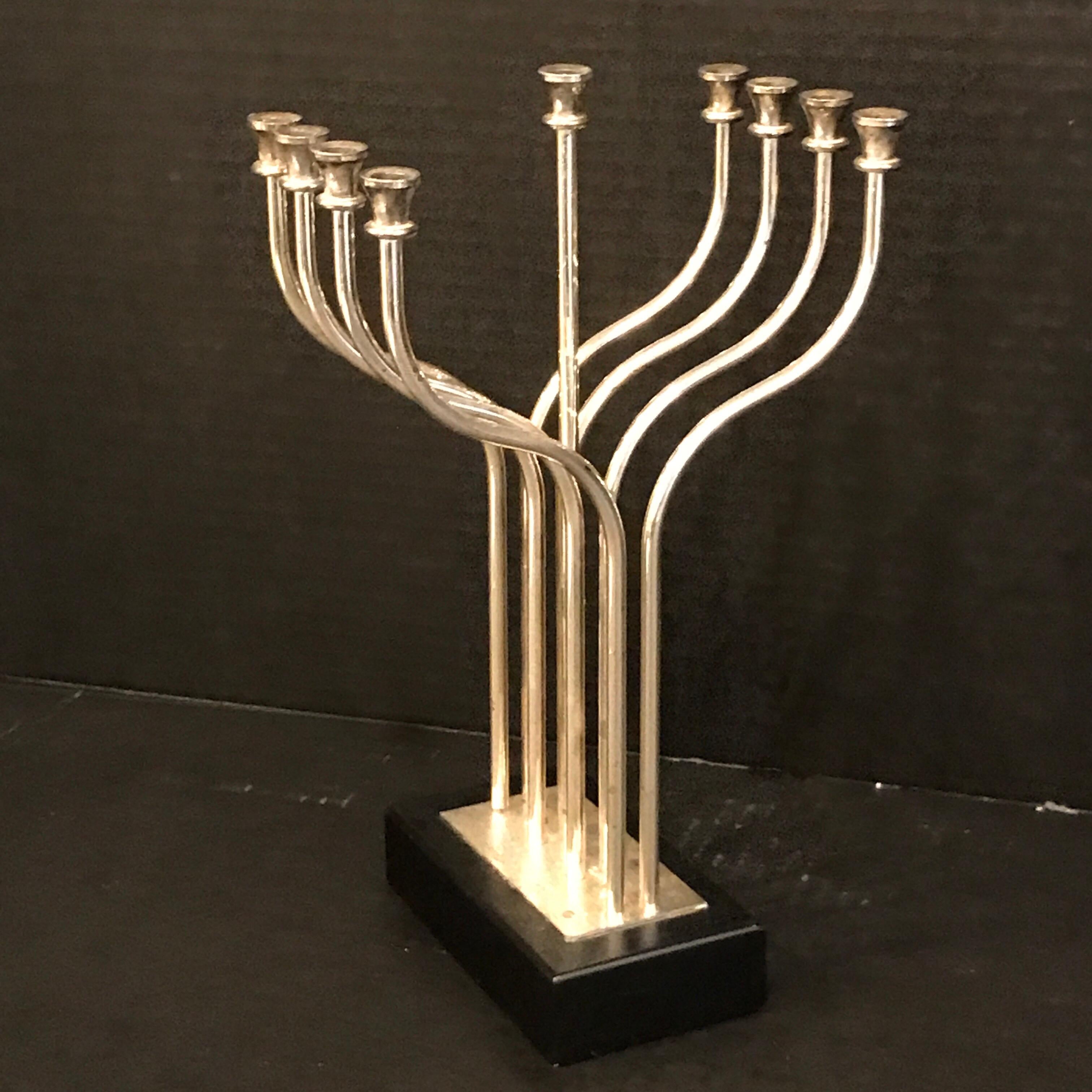 Silver Plated Menorah in the Style of Yaacov Agam In Good Condition For Sale In Atlanta, GA