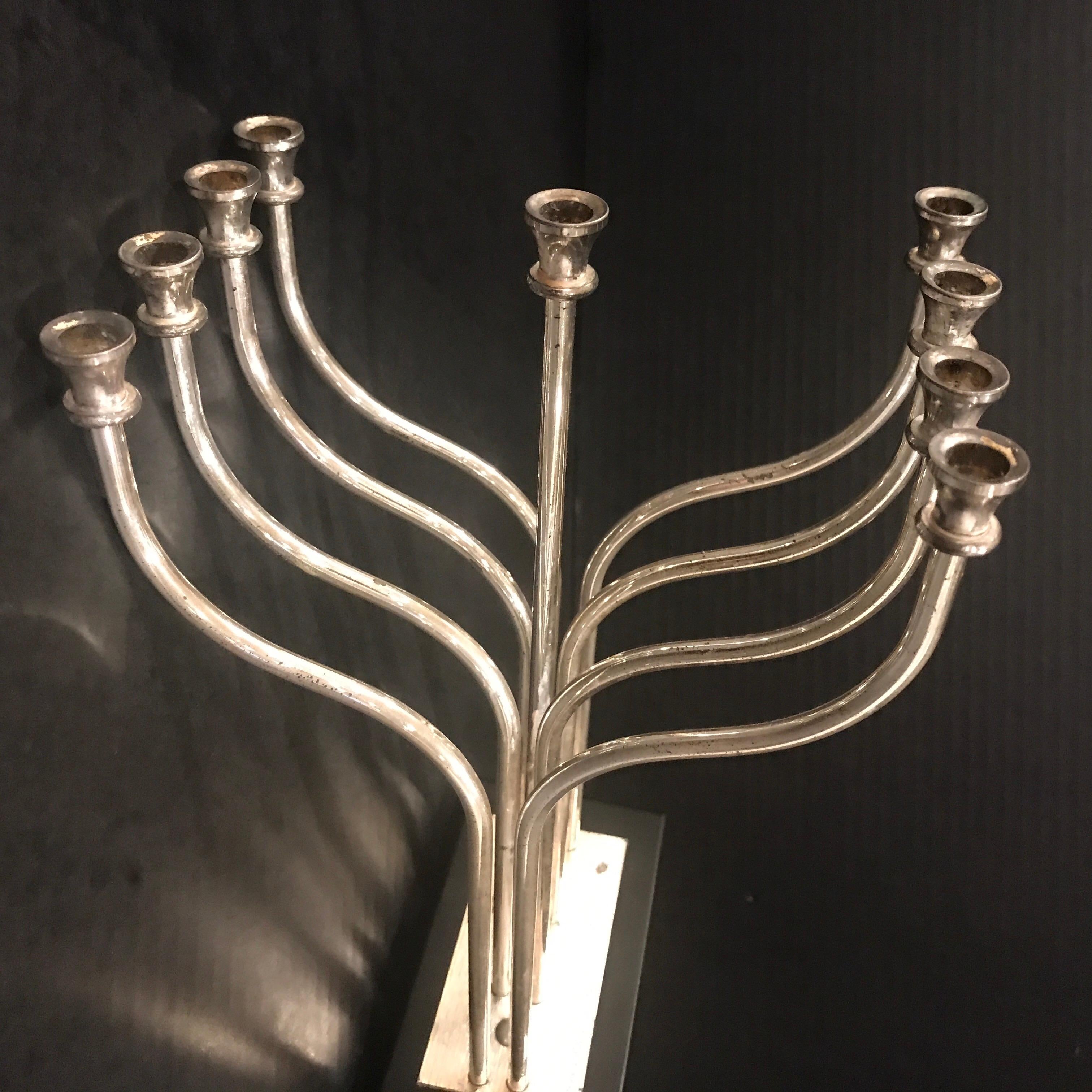 20th Century Silver Plated Menorah in the Style of Yaacov Agam For Sale