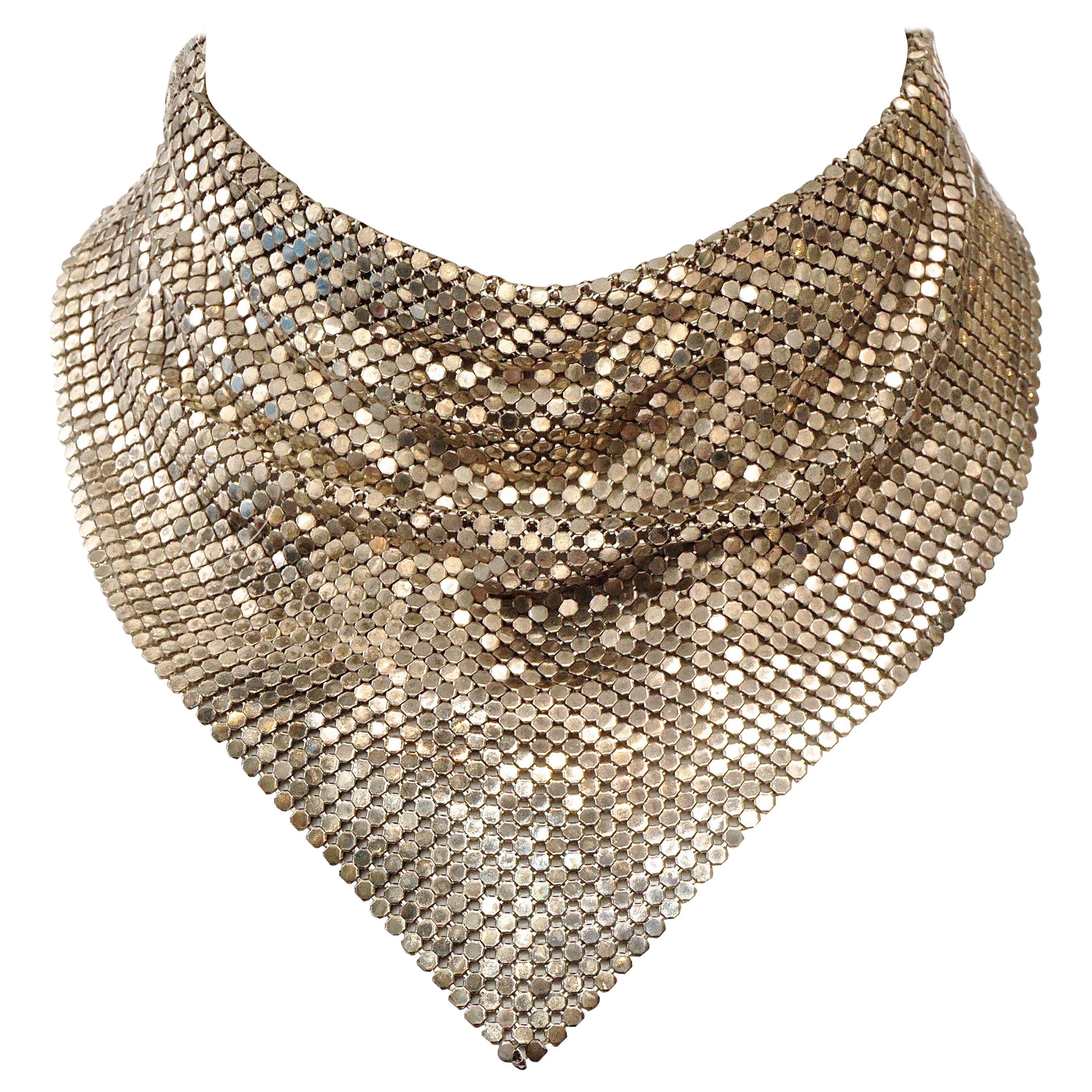 Silver Plated Mesh Chainmail Scarf Necklace circa 1970s