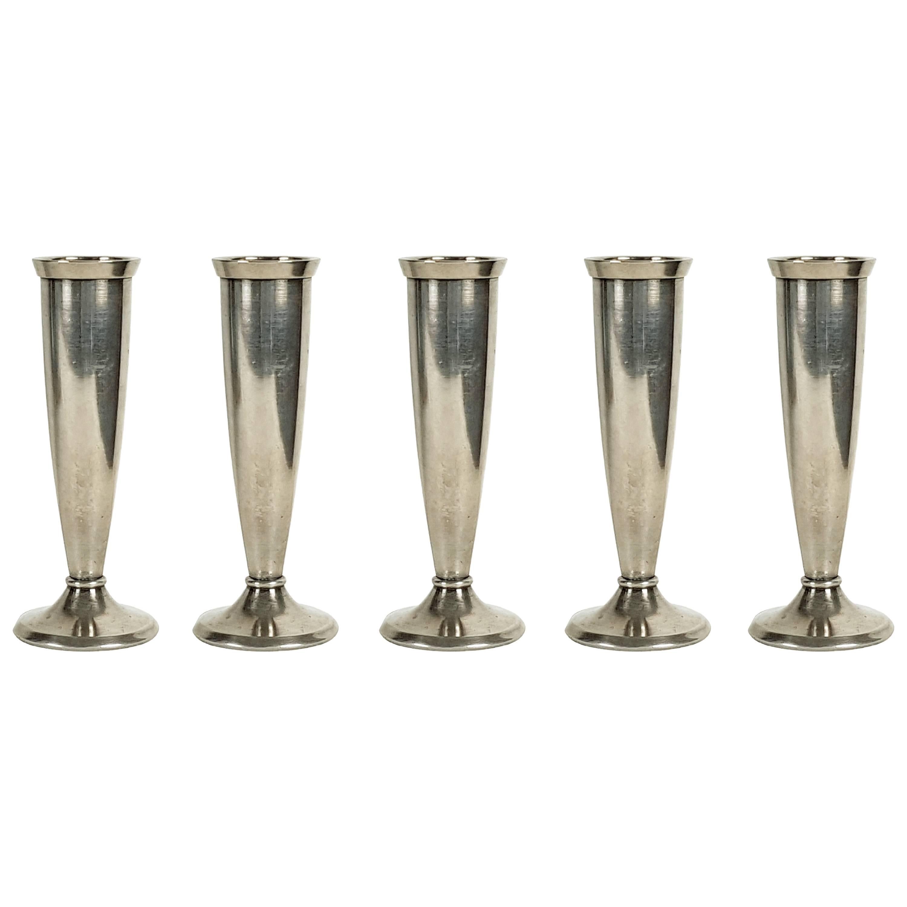 Silver-Plated Metal 1930s Small Flower Vases by Gio Ponti for Krupp, Set of Five