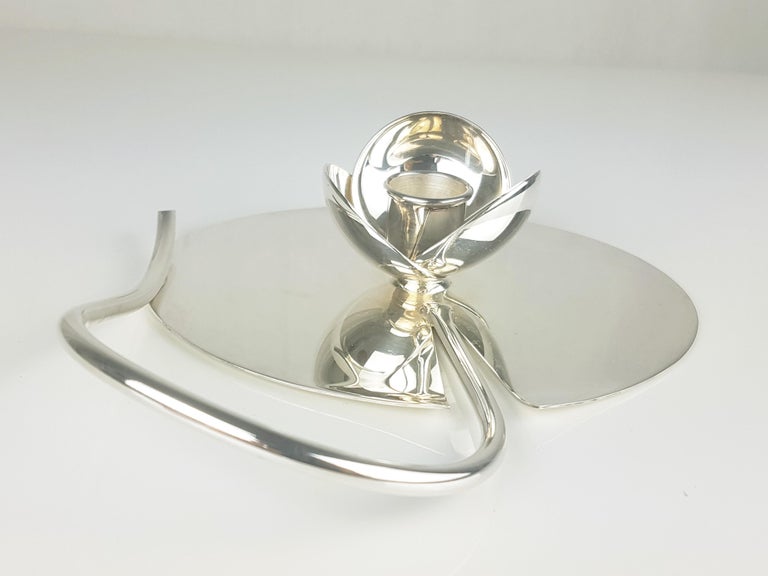 Italian Silver Plated Metal 1970s Candleholder by Lino Sabattini For Sale