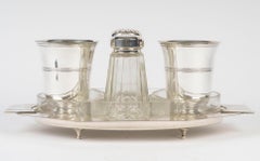 Silver-Plated Metal and Crystal Tableware, Early 20th Century, Art Deco Style.