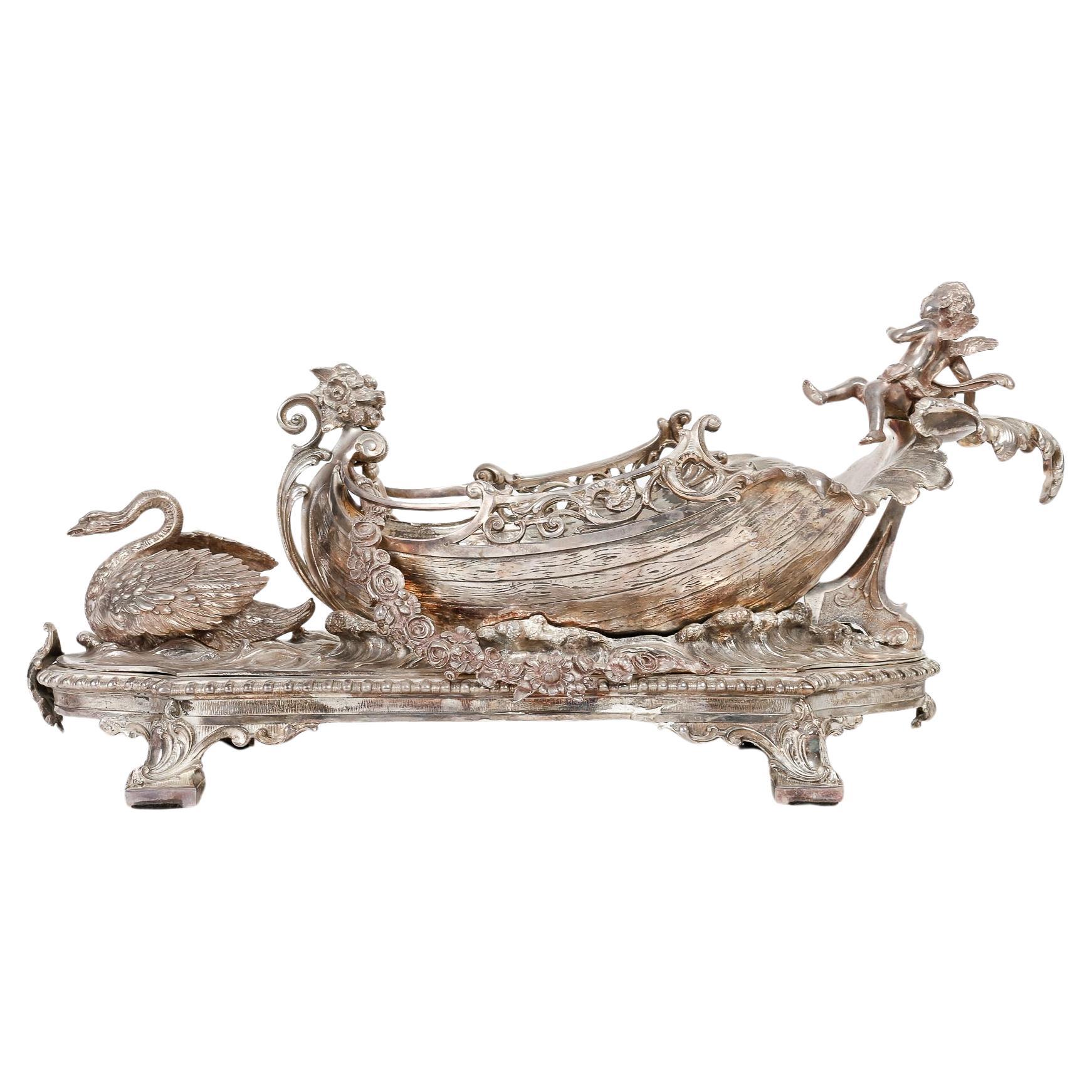 Silver Plated Metal Fruit Bowl, Centerpiece, 19th Century, Napoleon III Period. For Sale