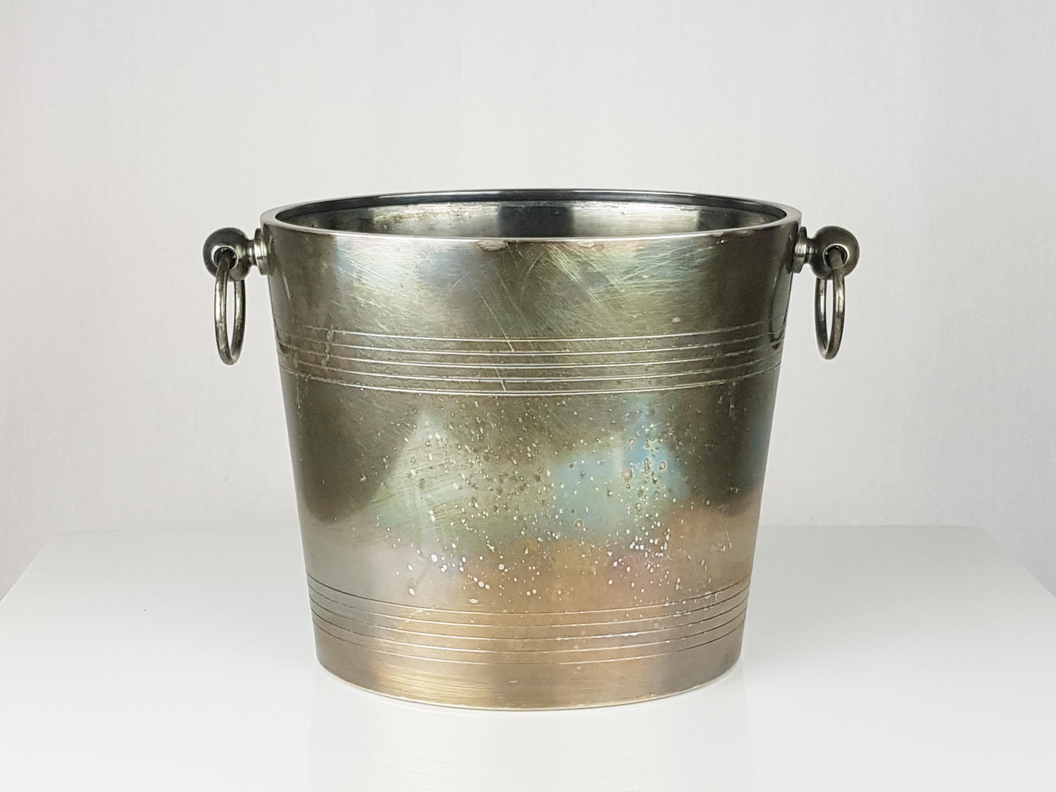 French Silver Plated Metal Mid-Century Modern Ice Bucket by Christofle For Sale
