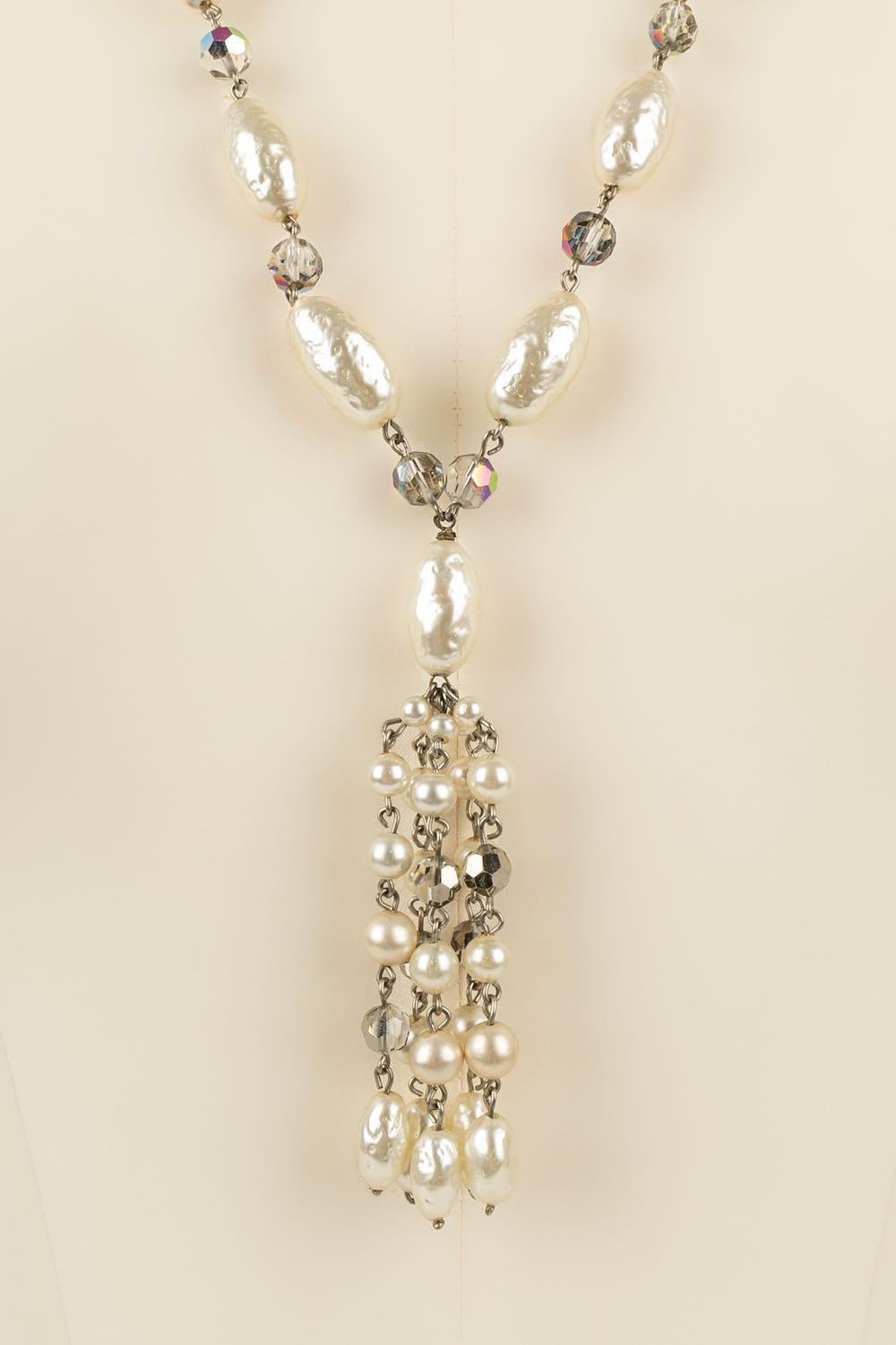 Collier en métal argenté avec perles perlées Excellent état - En vente à SAINT-OUEN-SUR-SEINE, FR