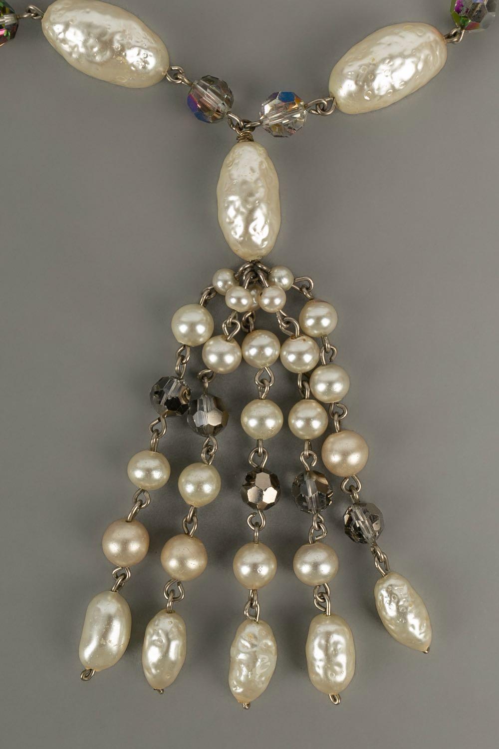 Collier en métal argenté avec perles perlées Pour femmes en vente