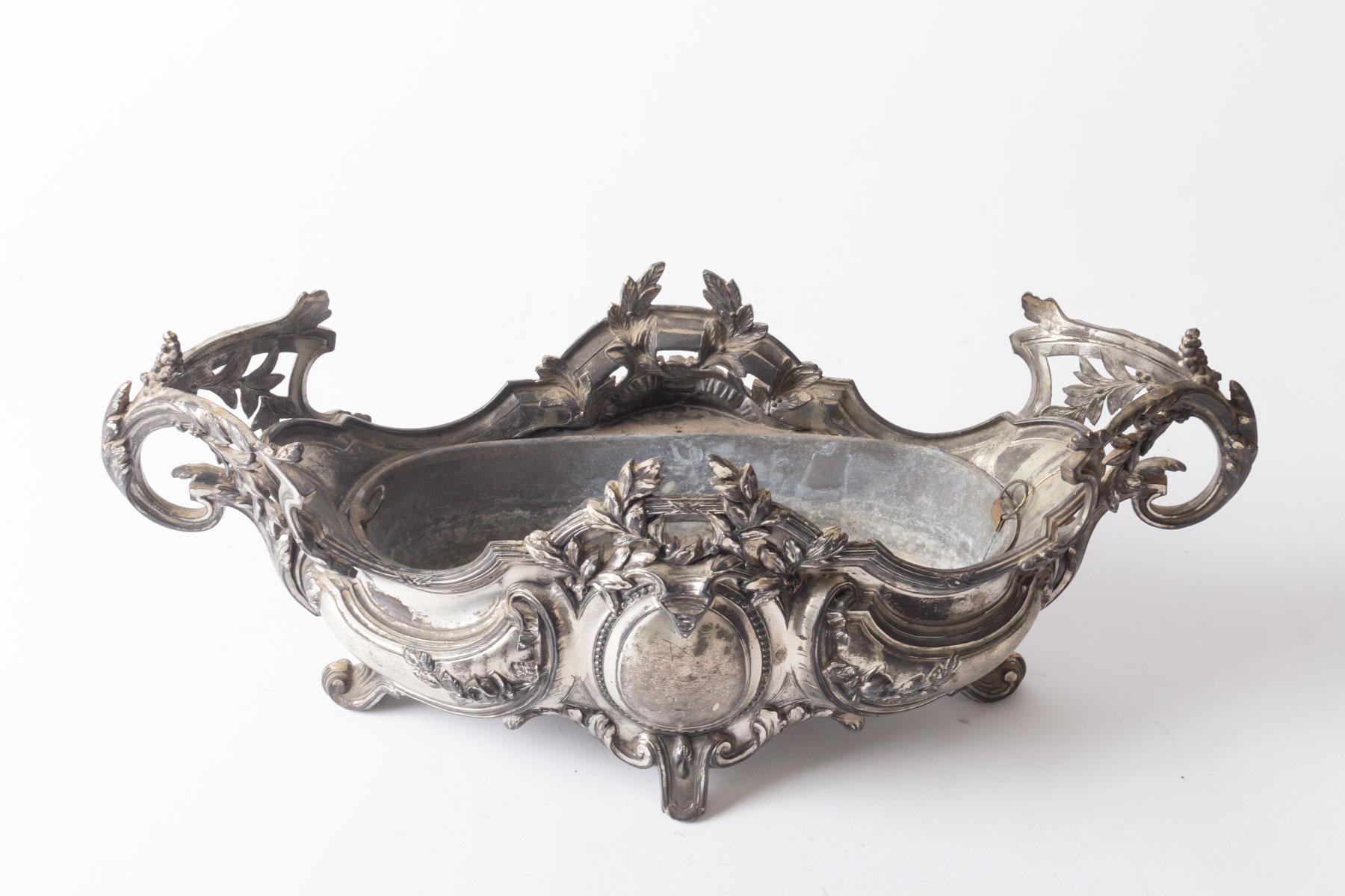 French Silver Plated Metal Planter in Louis XV Style For Sale
